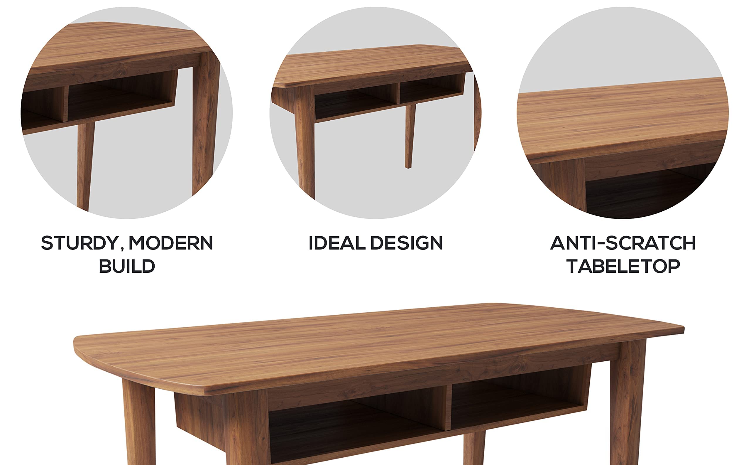 Modern Mid Century Computer Desk with Recessed Drawers - Walnut Writing Desk for Small Spaces | Home Office & Study Room Furniture for Compact Areas