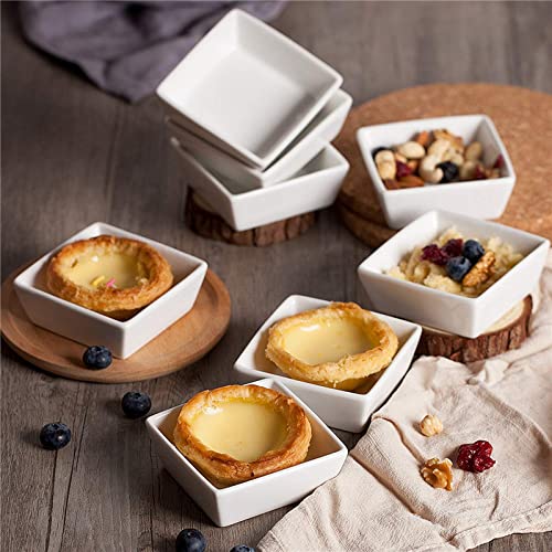 123Arts 6-Piece White Ceramic Square Condiment Dishes - Perfect for Seasoning, Pudding, Desserts & Appetizers - Ideal for Dining Table, Kitchen Counter & Party Serving