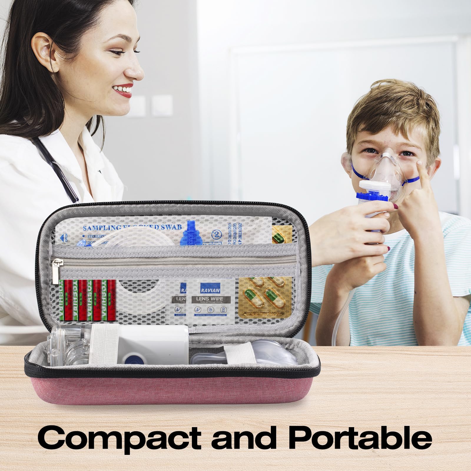 Portable Travel Nebulizer Case - Handheld Asthma Inhaler Organizer for Kids & Adults - Medical Supplies & Electronic Accessories Storage (Black) - Perfect for Home, Travel & Emergency Use