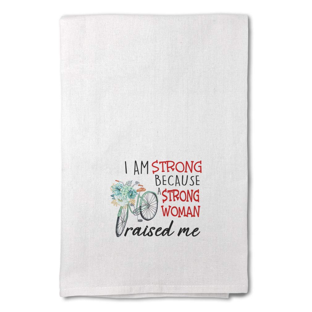 Stylish Printed Kitchen Towels - 'I Am Strong Because A Woman Raised Me' Mother's Day Gift - Flour Sack Dish Towels for Mom - Perfect for Cooking, Cleaning & Home Decor