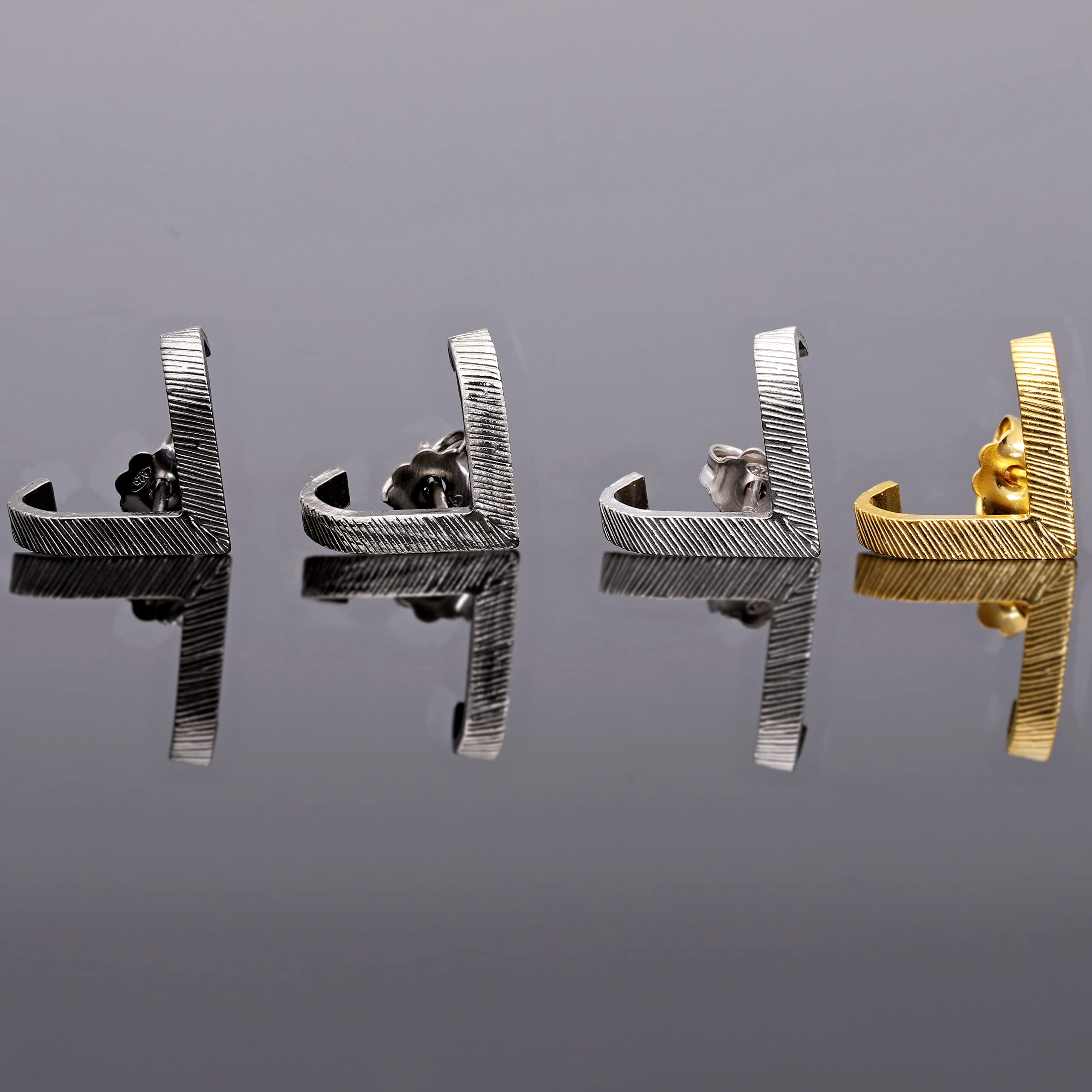 Handmade Oxidized Sterling Silver Stud Earrings for Men - Unique Unisex Ear Studs for Boyfriend, Gifts for Him - Perfect for Casual Wear, Date Nights & Special Occasions
