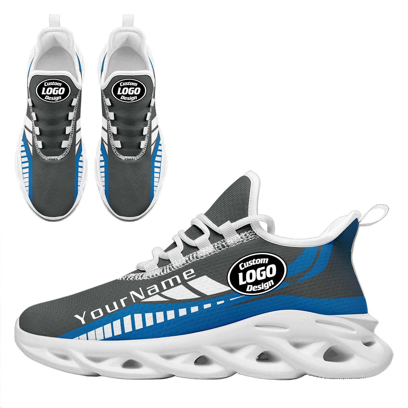 Custom Gray Blue Detroit Maxsoul Personalized Sneakers - Men's Size 11 (FN003 D020325) | Trendy Streetwear for Urban Fashion & Casual Wear