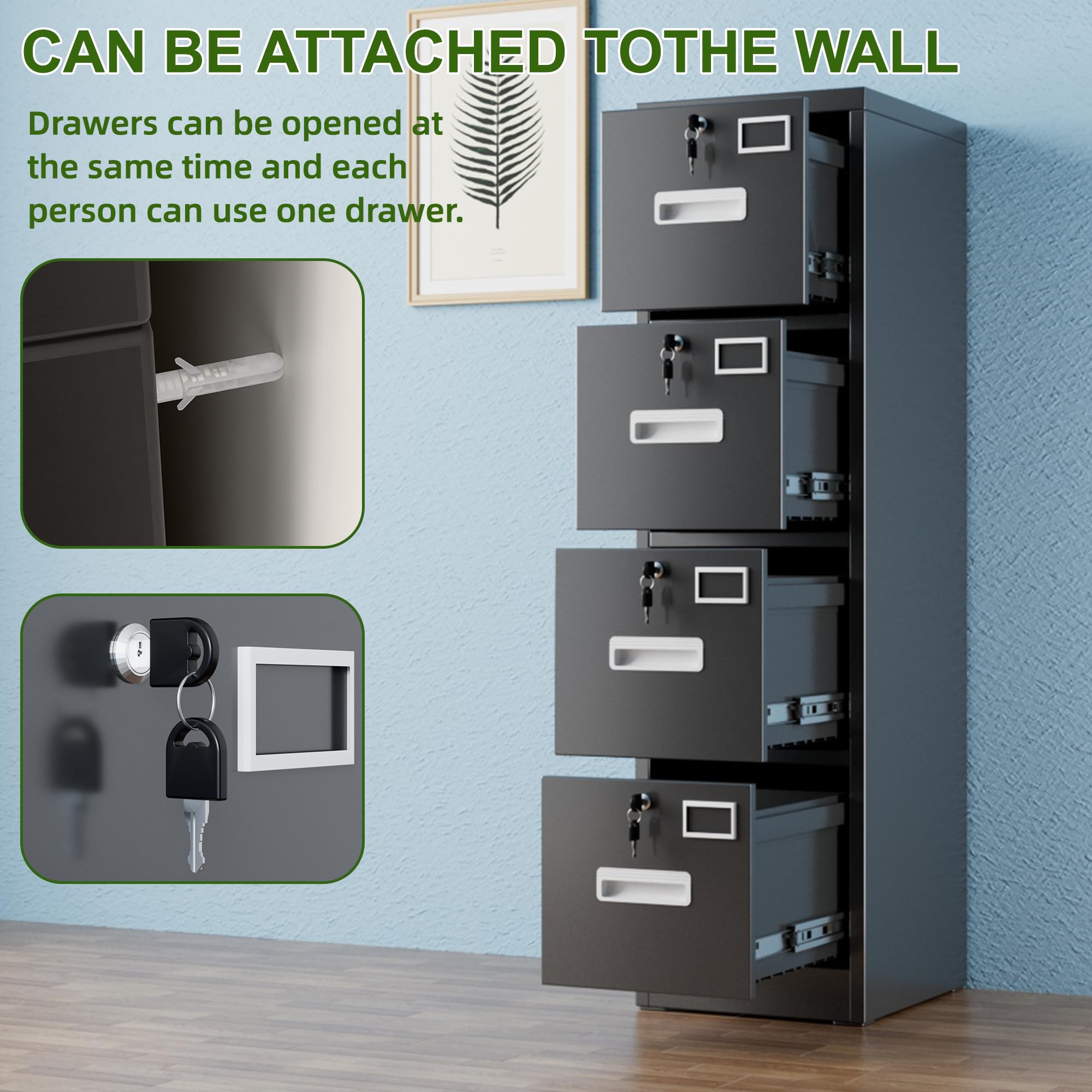 4-Drawer Metal Filing Cabinet with Lock - Vertical Letter/Legal Size File Organizer for Home Office - Easy Assembly Required - Perfect for Document Storage & Office Organization