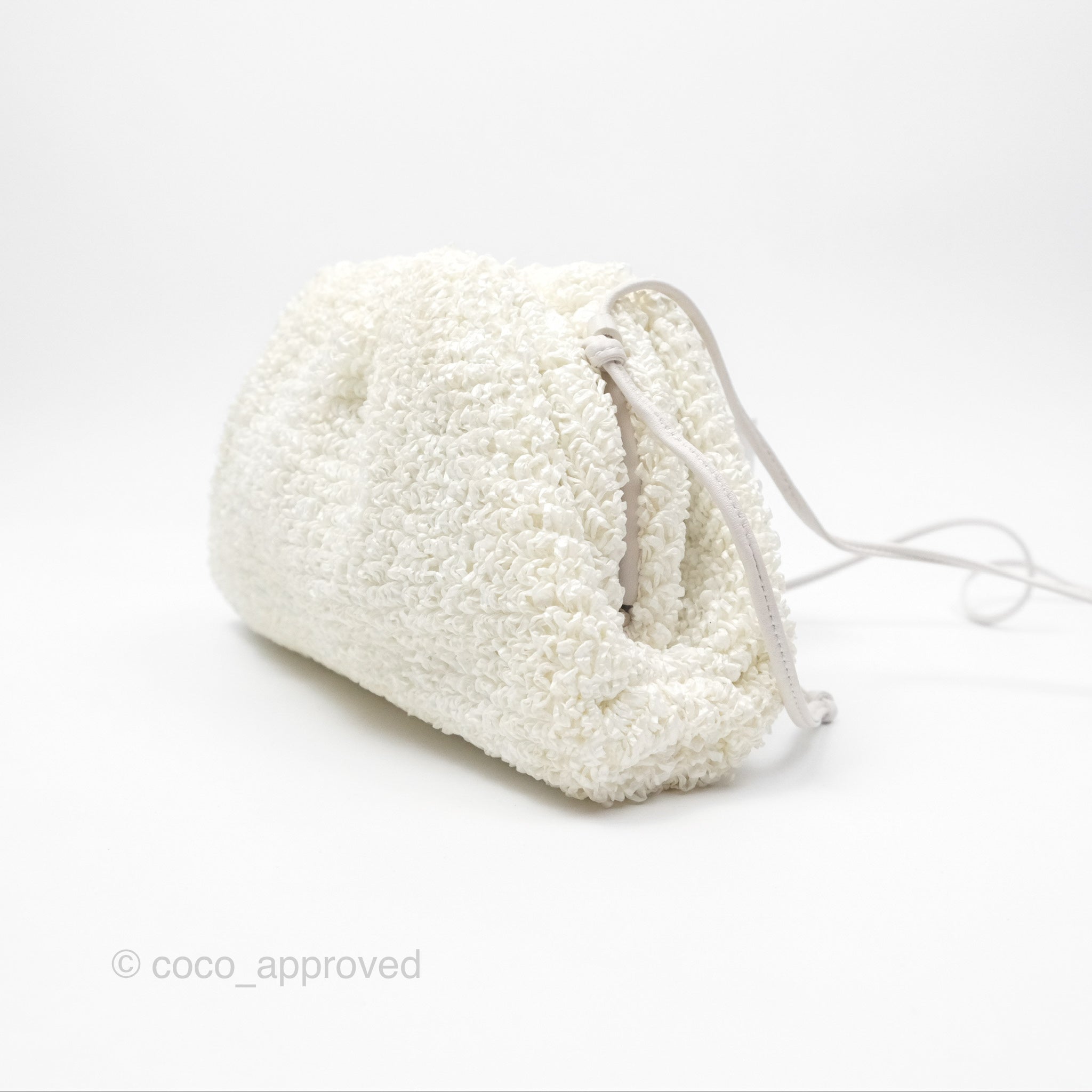 Bottega Veneta Mini Pouch Boucle Raffia Bag in White - Perfect for Summer Outings & Beach Vacations