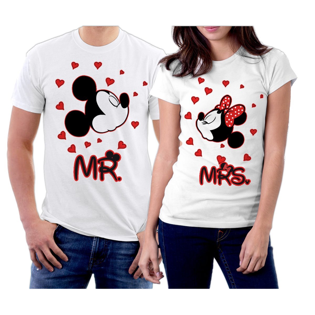 Disney Mickey Mouse Couple T-Shirts for Him and Her - Matching Mr & Mrs Cartoon Love Tees for Date Night & Anniversary Gifts