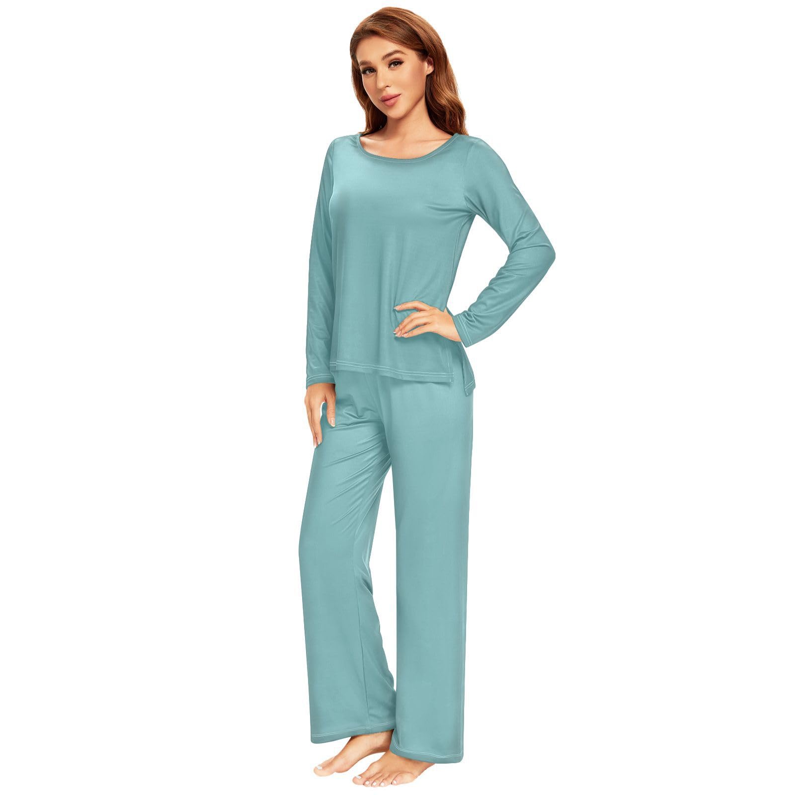 Cozy Blue Women's Pajama Set - Long Sleeve Sleepwear Top & Pants Lounge Outfit 20804 | Soft Cotton Loungewear for Relaxing at Home, Sleepovers & Comfortable Nightwear