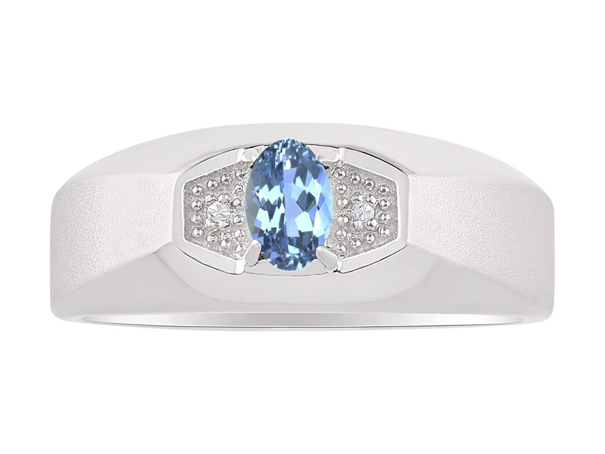 Rylos Men's Sterling Silver Classic Designer Ring - 6X4MM Oval Gemstone & Sparkling Diamond - Birthstone Rings for Men - Sizes 8 to 13 - Perfect for Weddings, Anniversaries, and Gifts