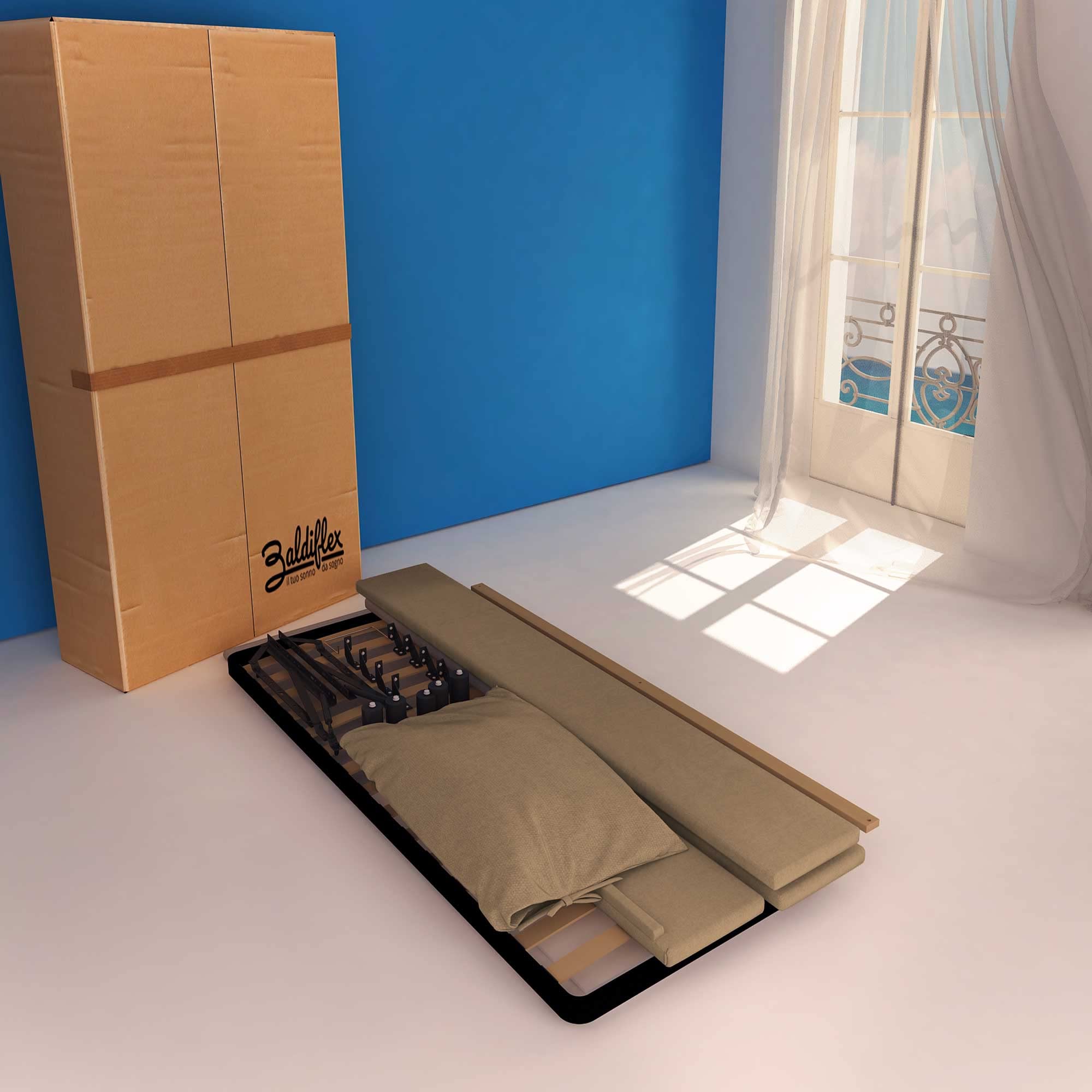 Baldiflex Licia Soft Single Bed Frame with Storage, Synthetic Leather Upholstery, Slatted Base for Single Mattress, 90 x 190 cm, Padded Headboard, Taupe Gray - Perfect for Small Bedrooms, Guest Rooms & Studio Apartments