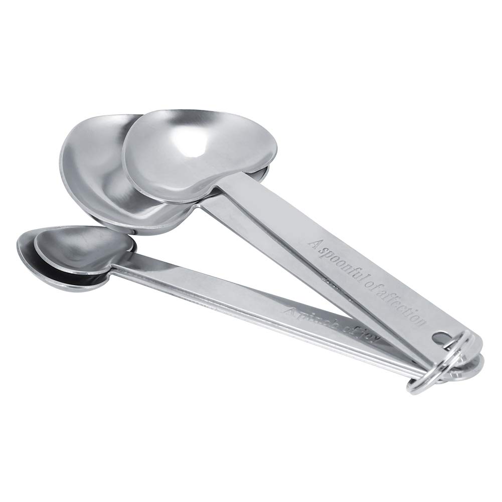 4Pcs Heart Shaped Measuring Spoons Set - Stainless Steel Kitchen Measuring Scoops for Baking, Cooking & Coffee - Perfect for Home Bakers & Cooking Enthusiasts