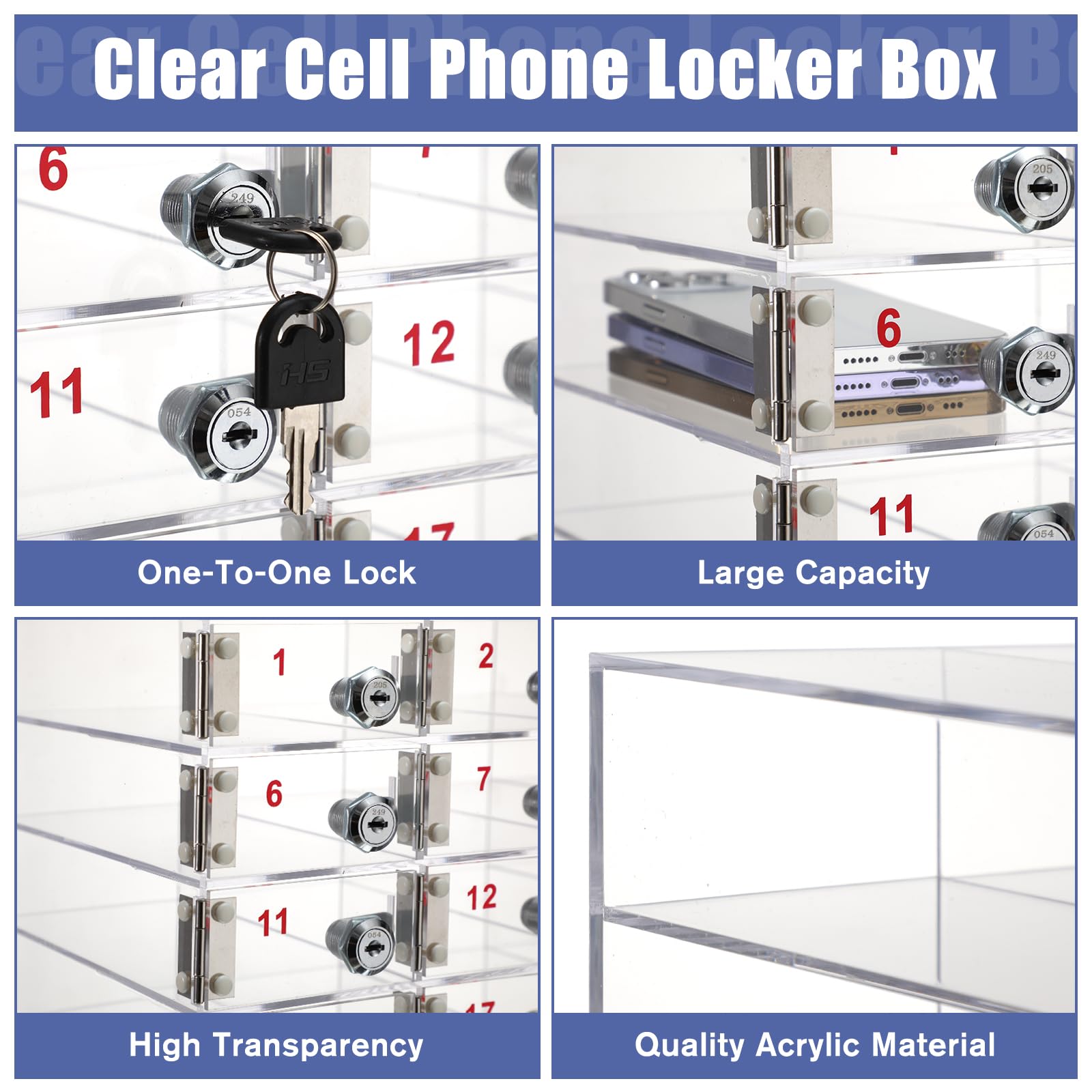 Layhit 30-Slot Clear Acrylic Cell Phone Storage Locker with Lock - Secure Phone Organizer for Classroom, School, Office & Workplace | Perfect for Students, Teachers & Employees to Store Phones During Class or Work Hours