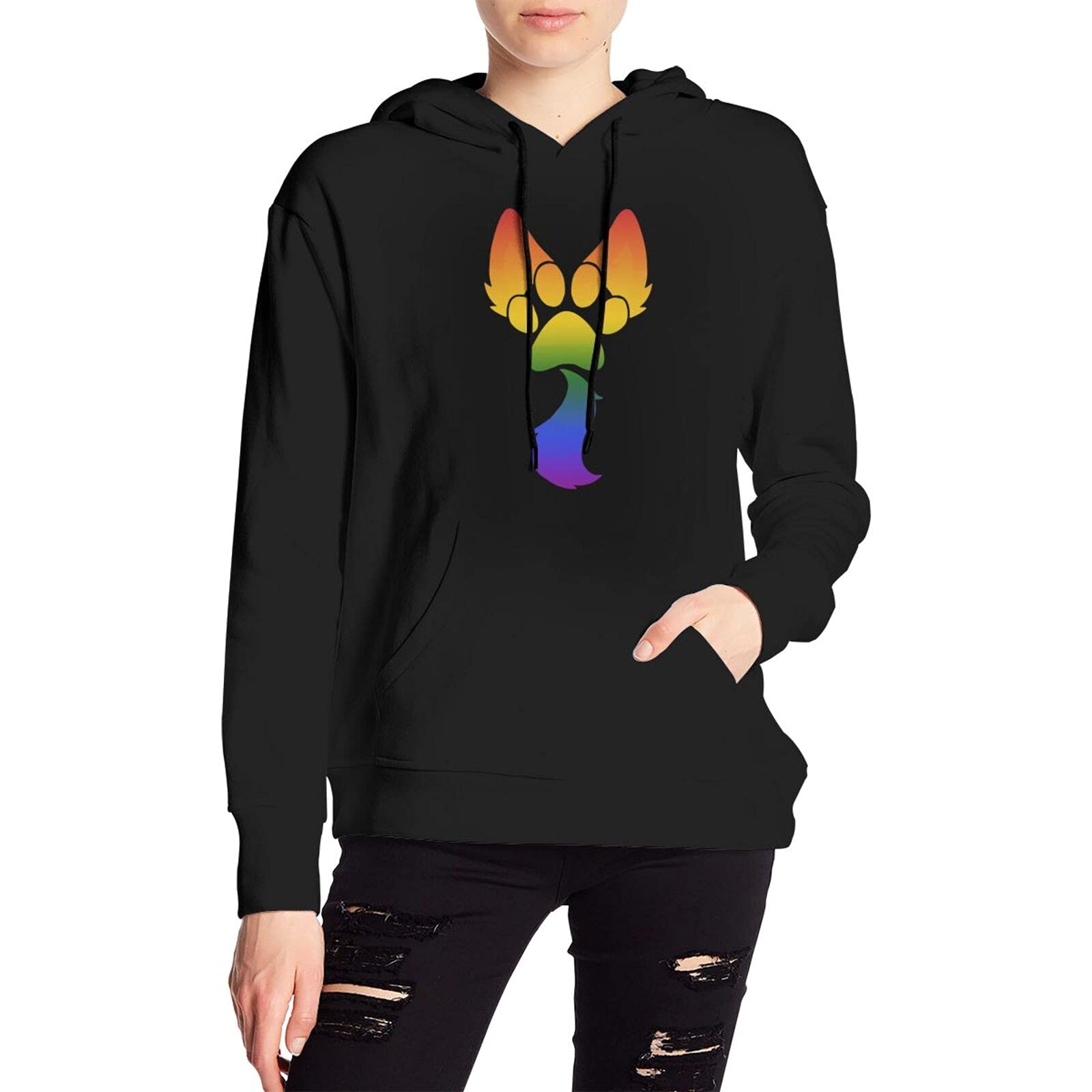 Gay Pride Furry Hoodie for Women - Long Sleeve Pullover Sweatshirt with Drawstring & Pocket | LGBTQ+ Fashion, Casual Wear, Cosplay Outfit