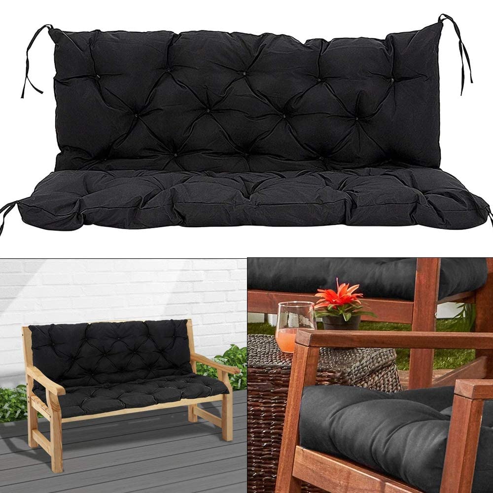 **XXLYY Waterproof Outdoor Bench Cushions - 60x40in (150x100cm) Non-Slip Patio Swing Seat Pads with Backrest for 2-3 Seater, Durable Replacement Cushions for Porch, Garden & Outdoor Furniture (Black) - Perfect for Relaxing on Swings, Lounging in the Sun or Enhancing Your Patio Decor**