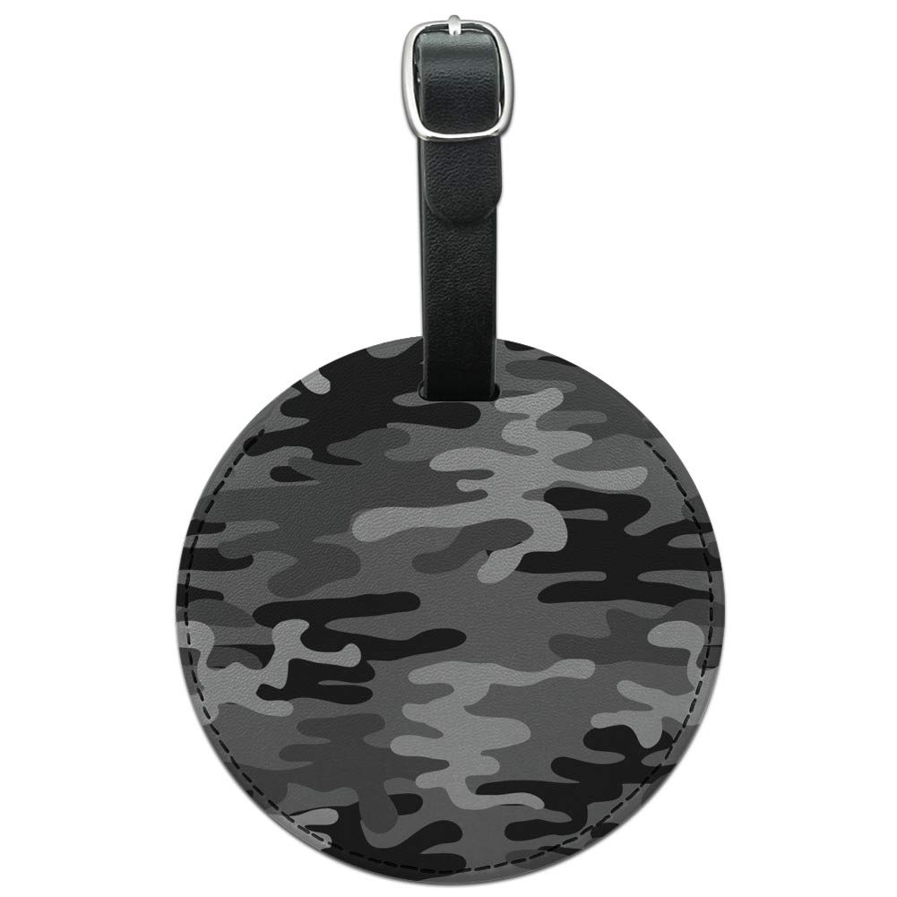 Snow Camouflage Leather Luggage Tag - Round Carry-On ID Card Holder for Suitcases & Travel Bags | Perfect for Airports, Business Trips & Vacation Travel Accessories