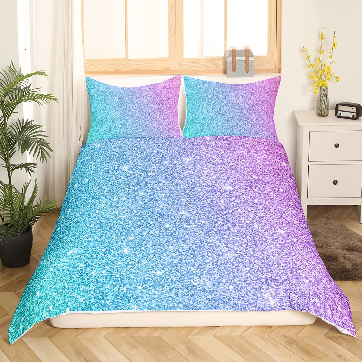 **Trendy Glitter Twin Duvet Cover Set - Turquoise Teal Blue Pink Pastel Marble Print, 2-Piece Bedding for Girls & Women | Mermaid Tie-Dye Design, Soft & Stylish Comforter Cover | Perfect for Teen Bedrooms, Dorm Decor, and Gift Ideas**