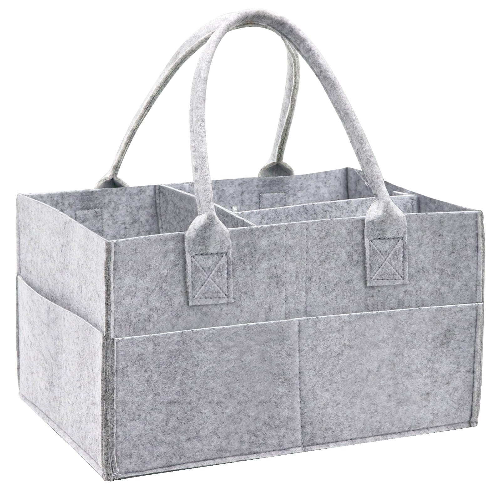 Grey Felt Baby Diaper Caddy Organizer - Portable Nursery Storage for Wipes, Diapers & Baby Essentials - Perfect for Nursery, Baby Shower Gift & On-the-Go Parents (Grey)