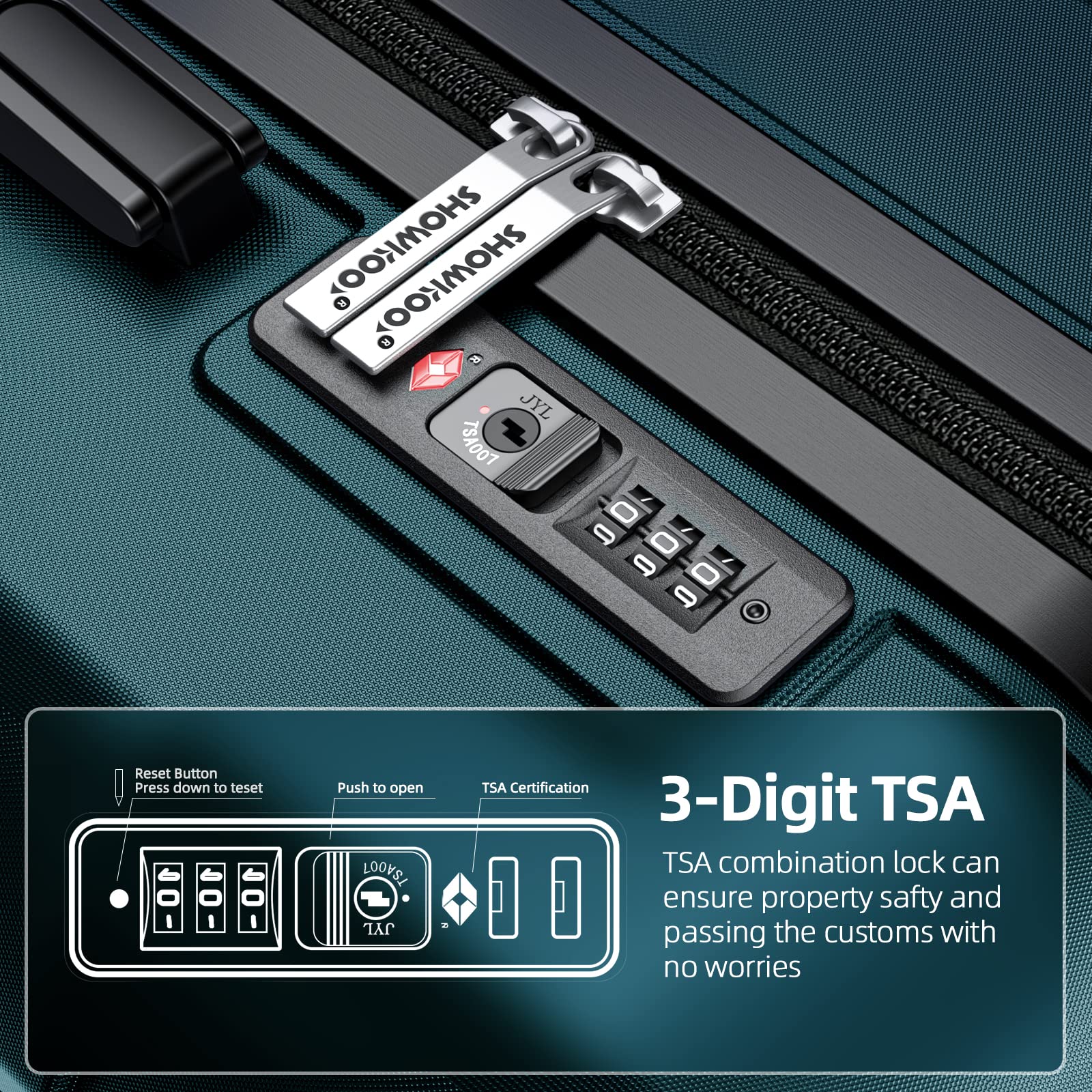 SHOWKOO Expandable Luggage Set with TSA Lock & Double Wheels - Durable Army Green Suitcase for Travel, Business Trips & Vacations
