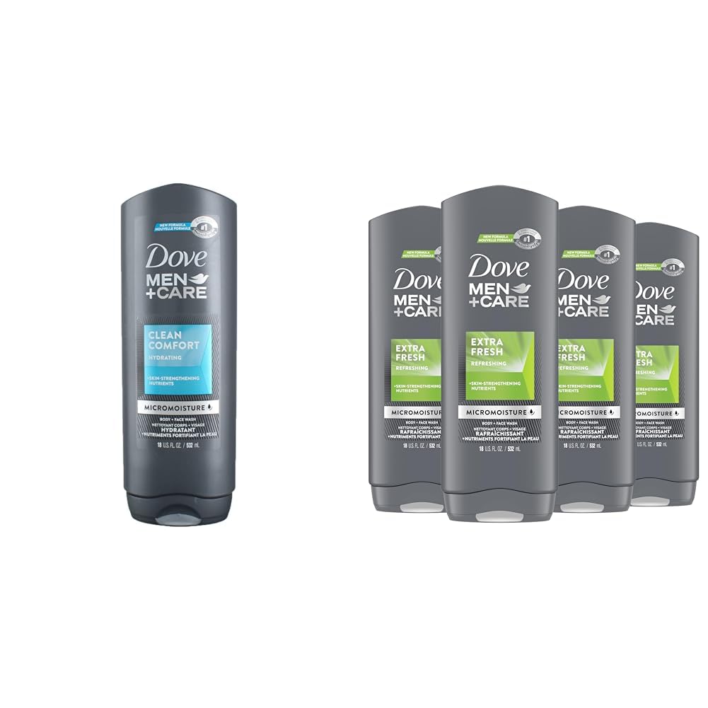 DOVE MEN + CARE Body and Face Wash, Clean Comfort 4-Pack | Hydrating & Strengthening Skin Care for Men | Effectively Removes Bacteria | Ideal for Gym, Workout & Daily Shower Routine