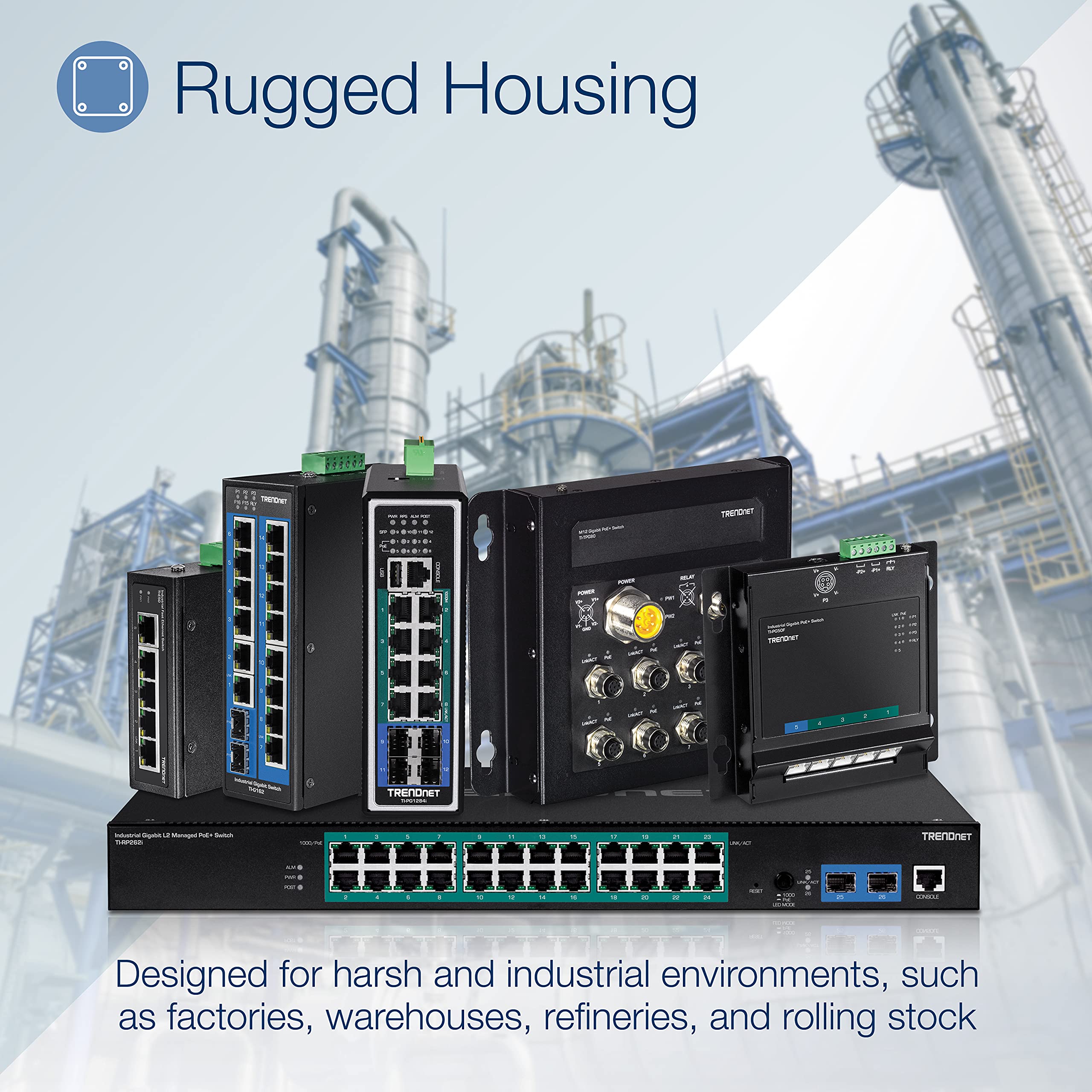 TRENDnet 5-Port Industrial Gigabit DIN-Rail Switch - 10Gbps High-Speed Network Switch with IP30 Rating (-40°F to 167°F) - DIN-Rail & Wall Mount Included - Lifetime Warranty - Black - TI-G50 - Perfect for Harsh Industrial Environments, Factory Automation & Outdoor Networking