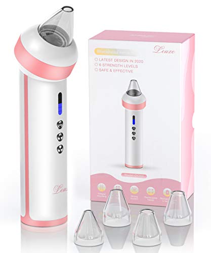 Leuxe Blackhead Remover Vacuum - USB Rechargeable Pore Cleaner with 4 Suction Probes for Acne Treatment, White & Pink Beauty Tool | Perfect for Home Spa, Facial Care & Blackhead Removal