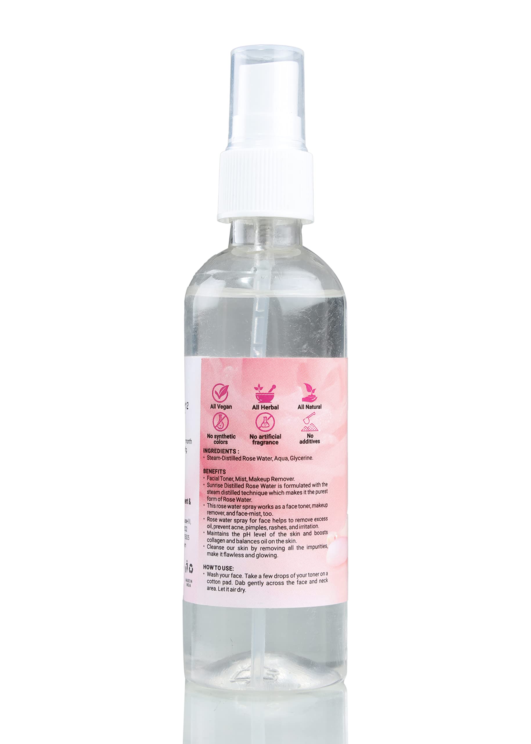 Natural Rose Water by SUNRISE - 100ml | Hydrating Facial Mist & Skin Toner for Glowing Skin | Perfect for Daily Skincare, Makeup Setting & Refreshment