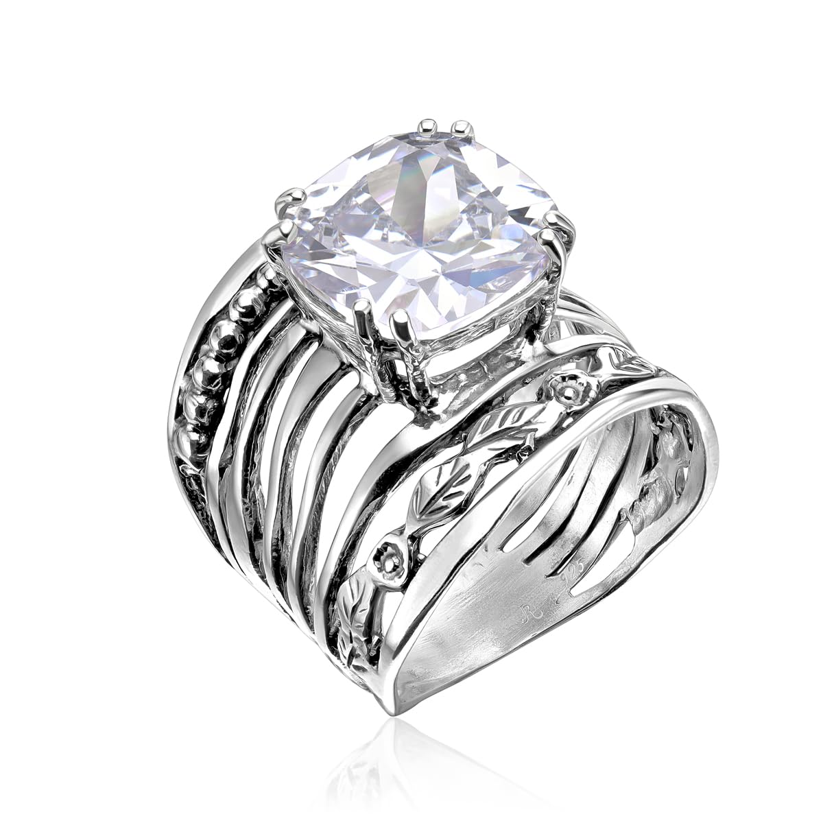 925 Sterling Silver Vintage CZ Ring for Women - 12mm Cushion Cut Cubic Zirconia Statement Ring | Hypoallergenic, Nickel-Free, Handcrafted Jewelry | Perfect for Weddings, Parties & Special Occasions