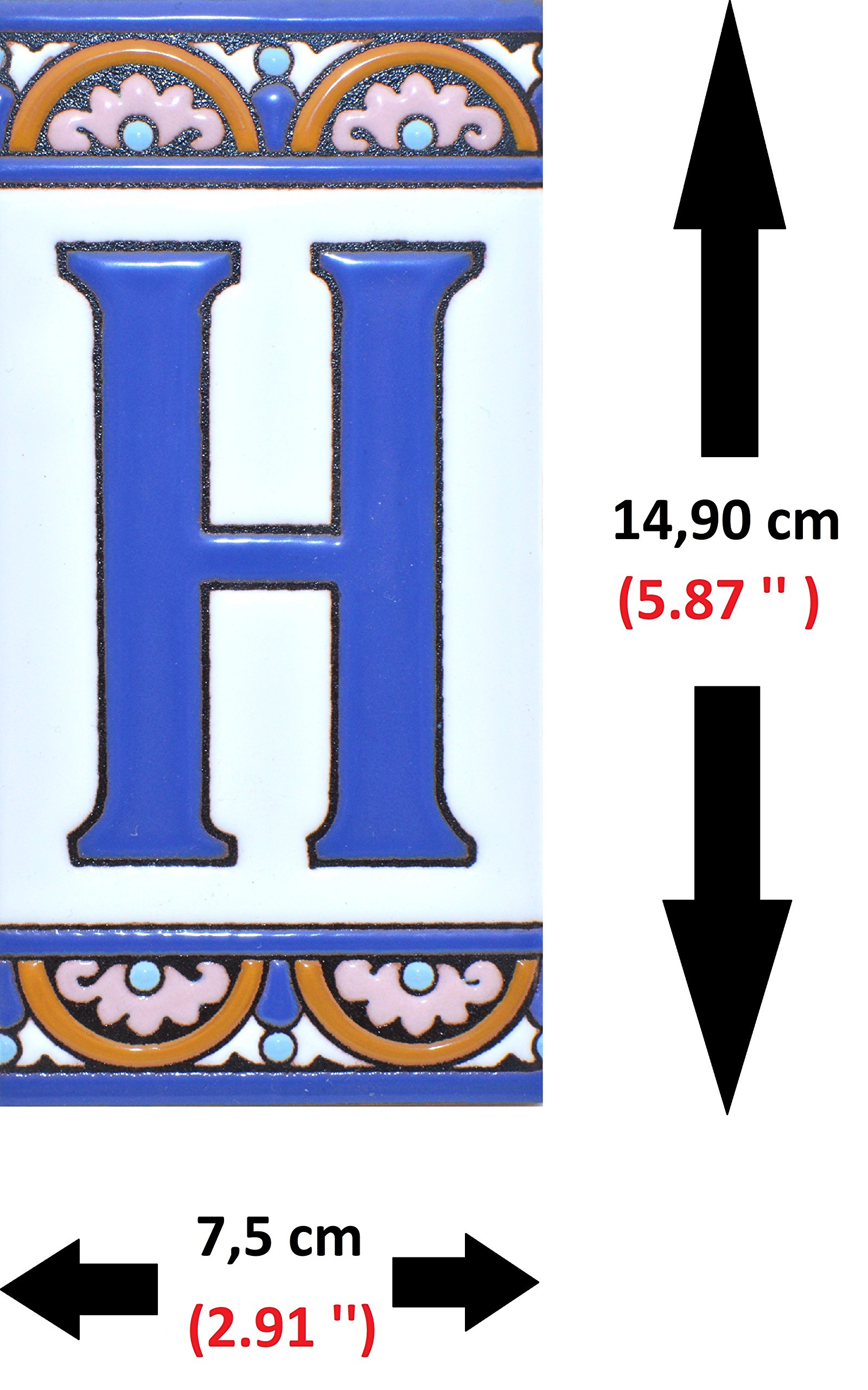 6 Inch Handpainted House Letter Tiles - Custom Address Signs for Home, Mailbox & Front Door - Durable Outdoor House Numbers & Letters (Design ARCO GRANDE 5.86