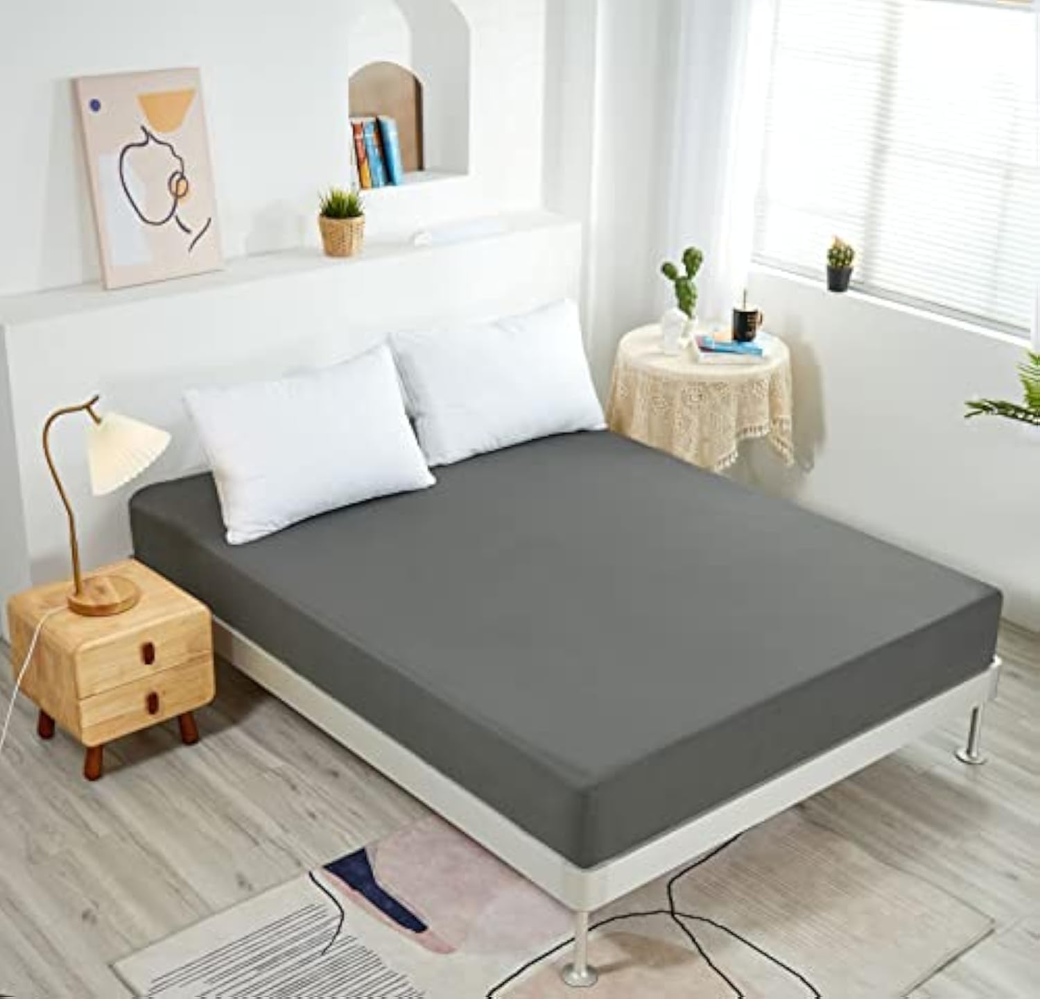 NHNHN Deep Pocket Fitted Sheet Queen Size - Soft Microfiber Bed Sheet with Shrink & Fade Resistance - Easy Care Wrinkle-Free Sheets for Women, Teens & Kids - Dark Grey (1 Piece) - Perfect for Guest Rooms, Dorms & Everyday Comfort