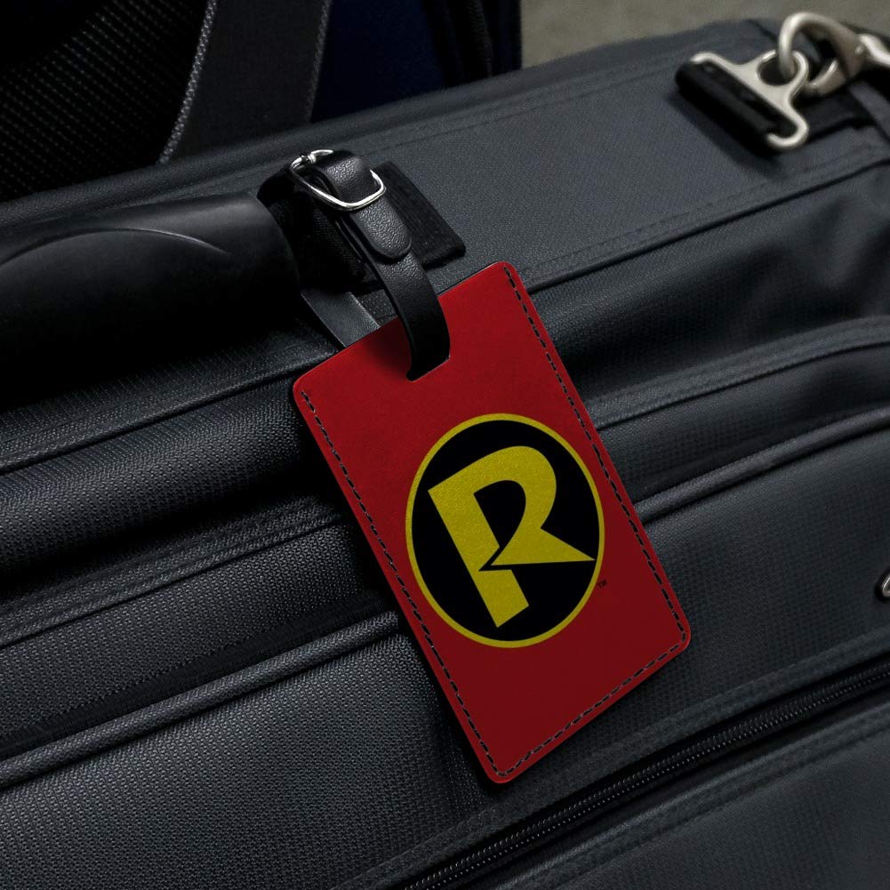 Batman & Robin Logo Leather Luggage Tag - Rectangle Suitcase ID Tag for Carry-On Bags | Perfect for Travel, Cosplay & Superhero Fans