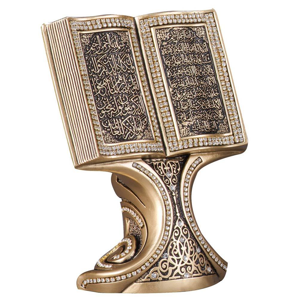 Islamic Table Decor - Gold Quran Open Book with Ayatul Kursi & Nazar Dua - 181 2S Mini - Perfect for Home, Mosque & Gift Giving