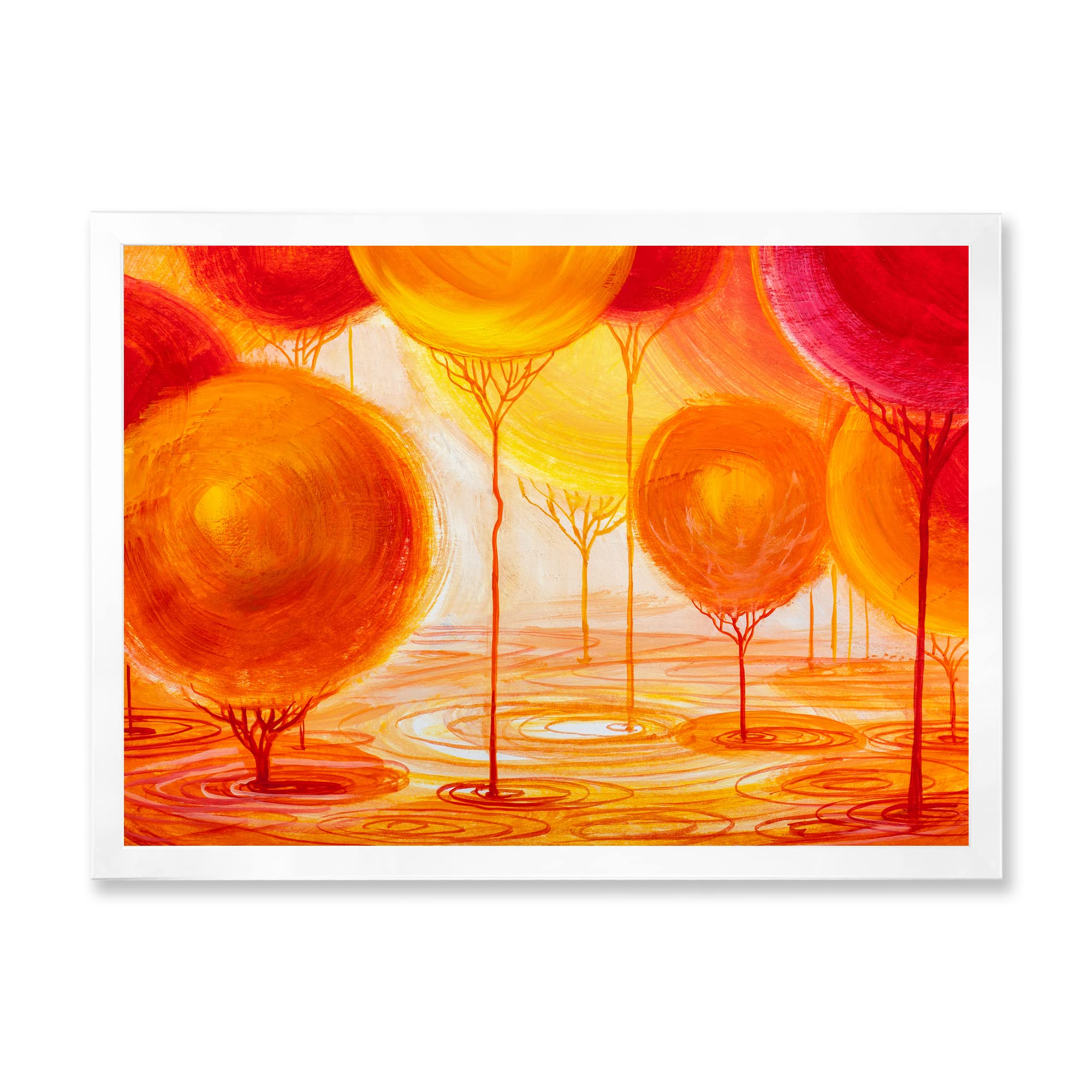 DesignQ Colorful Ornamental Trees II - Modern Framed Canvas Wall Art Decor for Living Room, Bedroom & Office - Vibrant Botanical Print Home Décor