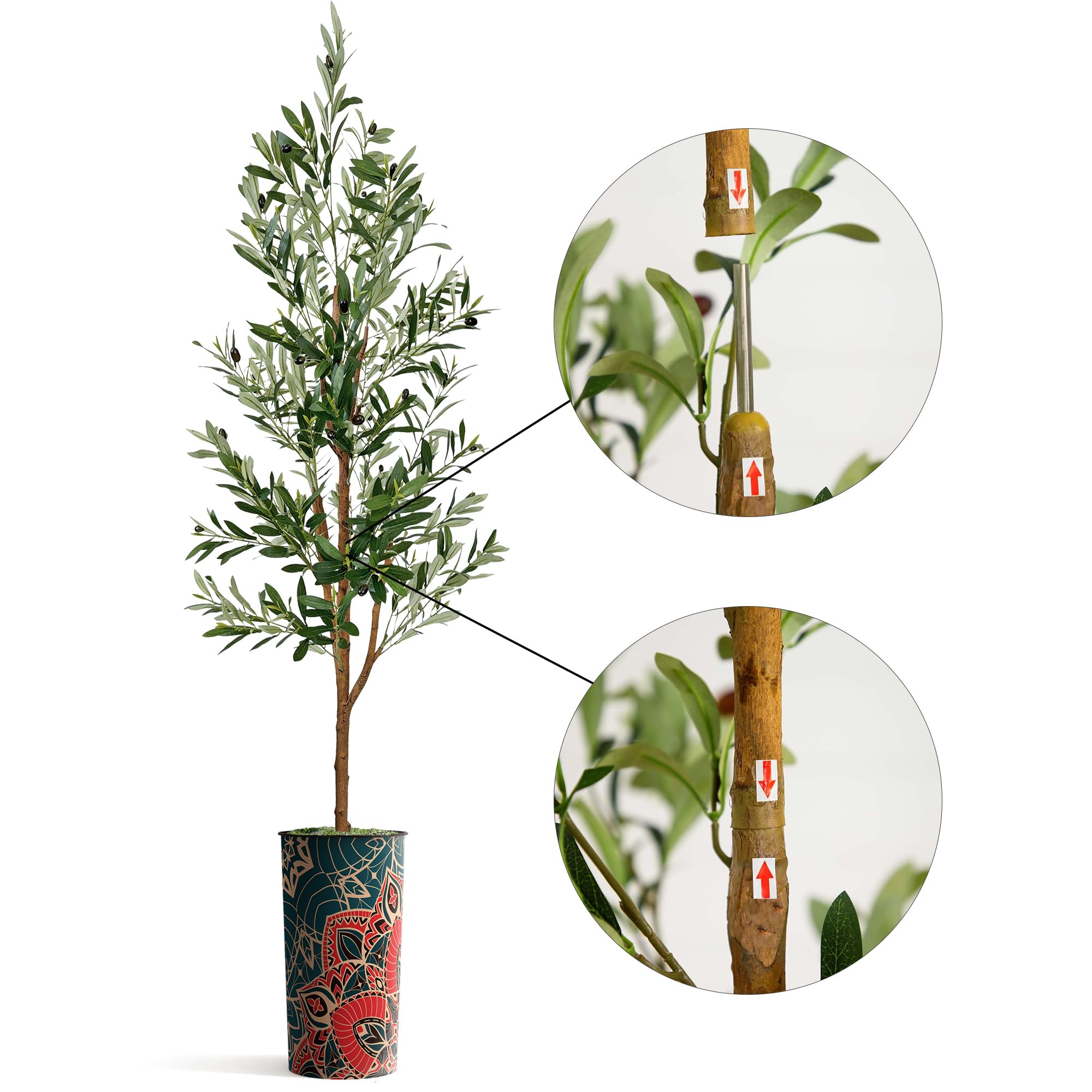 Modern Mandala Pattern Artificial Olive Tree in Planter - 68