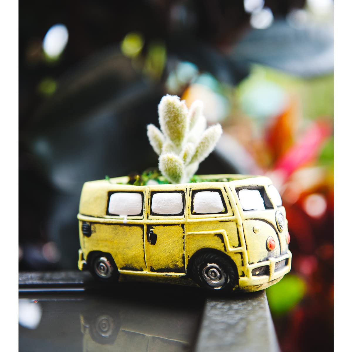 Small Succulent Planters with Drainage Hole - Cute Yellow Bus Flower Pots for Indoor & Outdoor Plants, Home & Garden Decor - Perfect for Windowsills, Office Desks, and Patio Decorations