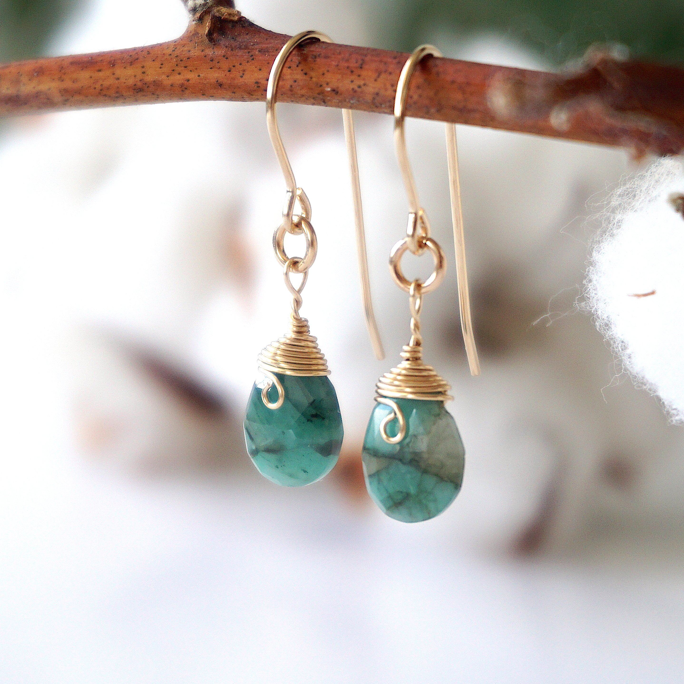 Emerald Teardrop Earrings 14k Gold Filled - Elegant Dangle Earrings for Women, Perfect for Weddings, Parties & Special Occasions