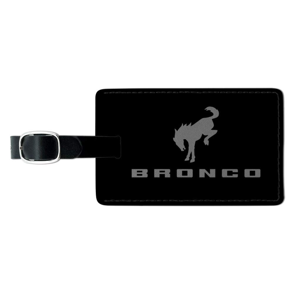 Bronco Logo Rectangle Leather Luggage Tag - Durable Suitcase ID Card Holder for Travel Bags & Carry-Ons | Perfect for Business Trips, Vacations & Airport Identification