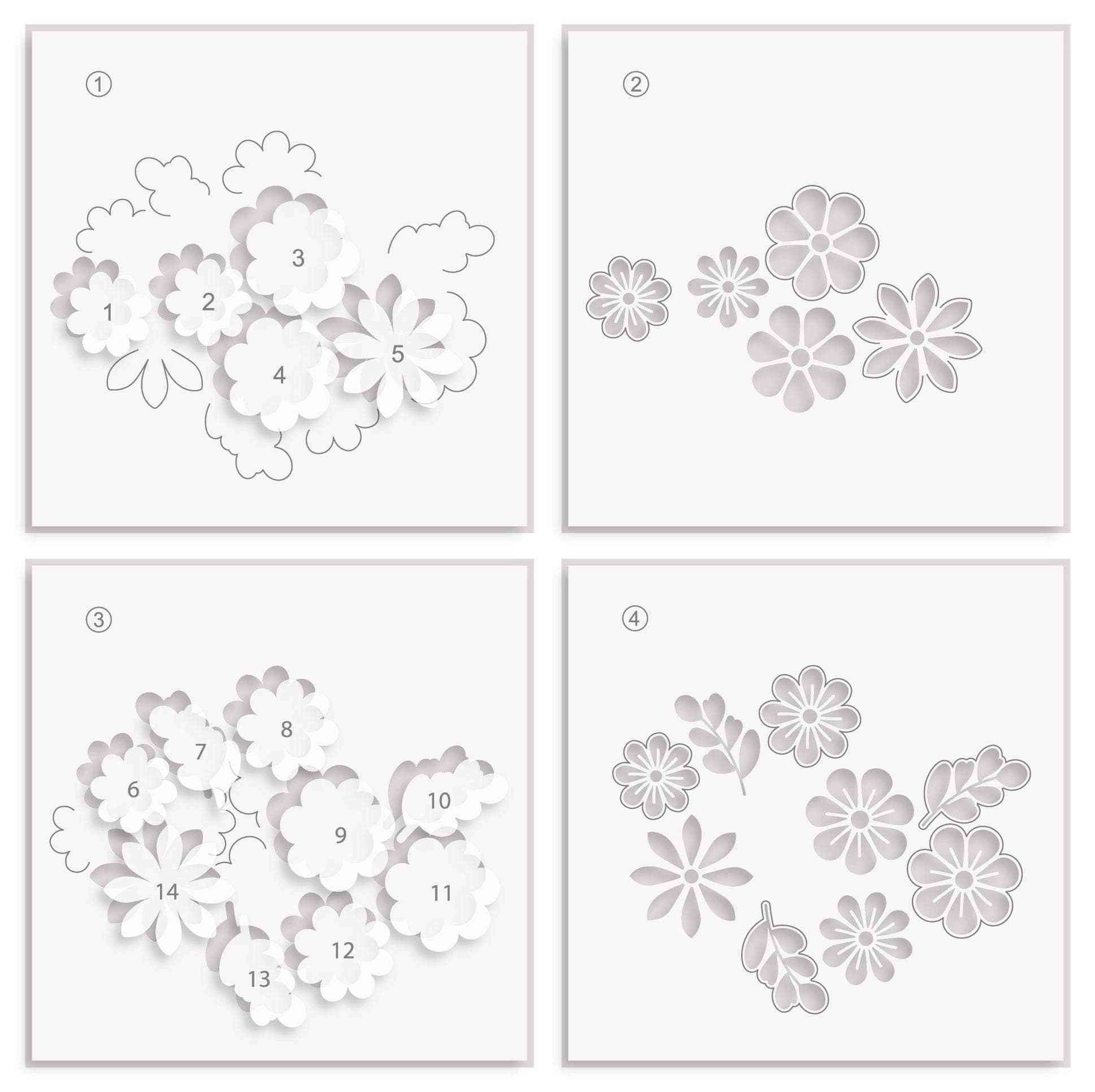 Bloom Cookies Layering Stencil Set (4 in 1) - Floral Cake Decorating Templates for Baking, DIY Crafts, and Cookie Design - Perfect for Birthday Parties, Wedding Cakes, and Holiday Treats