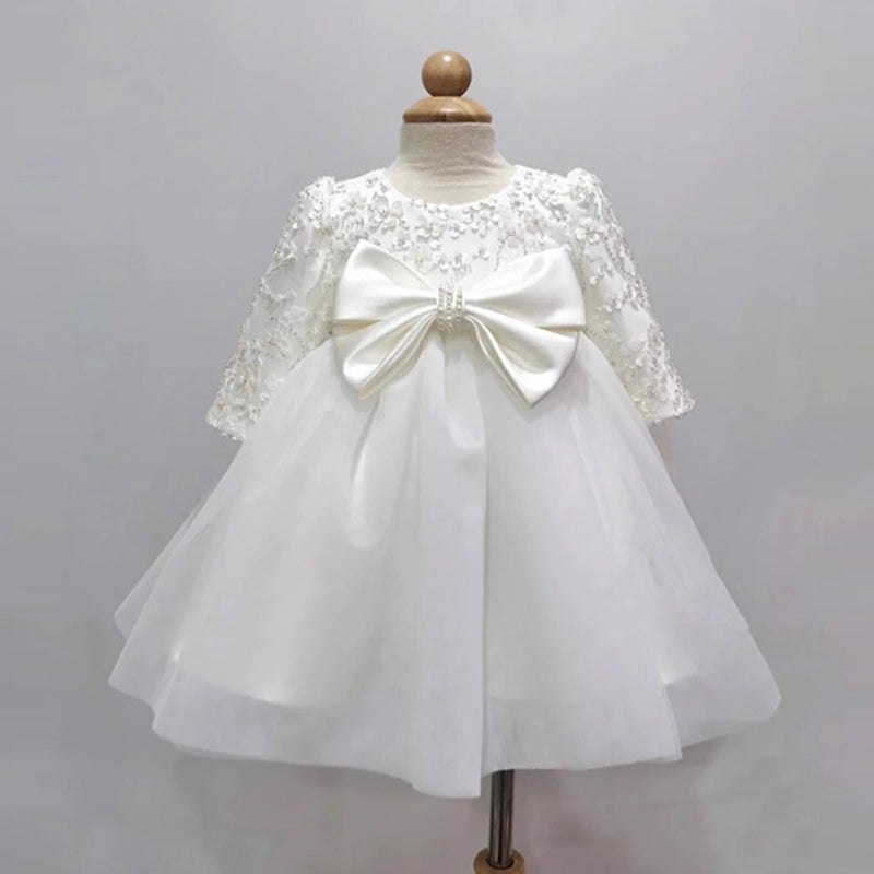 Adorable White Sequin Bow High Waist Puffy Dress for Baby Girls | Toddler Flower Girl Party Dress | Perfect for Weddings, Birthday Parties & Special Occasions