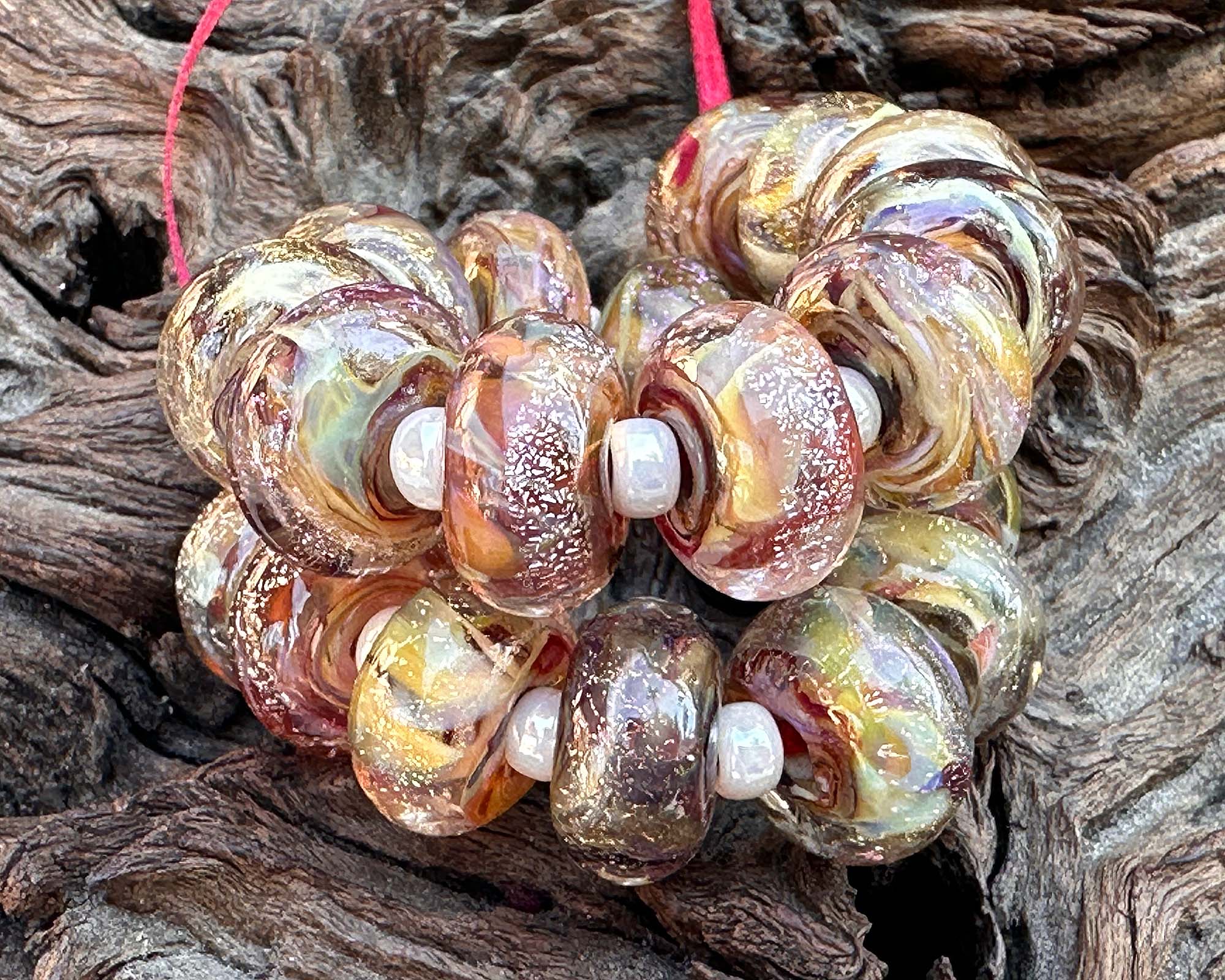 Handmade MTO Strawberry Brown Dichroic Lampwork Glass Beads for Jewelry Making - DIY Necklace, Bracelet & Earrings Crafting Supplies