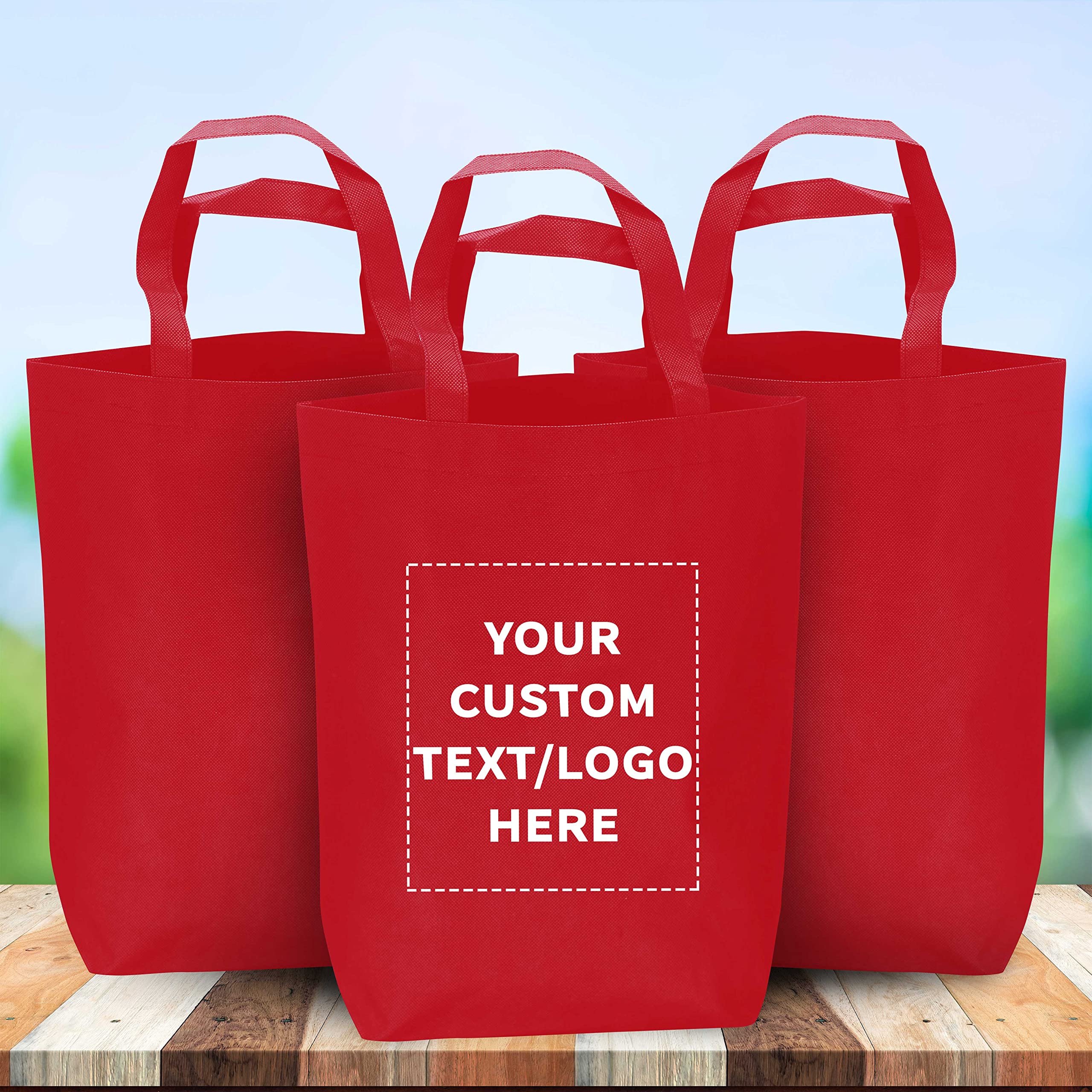 Custom Large Heavy Duty Reusable Tote Bags - Bulk Pack of 100 Personalized Grocery & Shopping Bags - Durable Promotional Merchandise for Business Branding & Giveaways - Red - Perfect for Retail Stores, Trade Shows & Eco-Friendly Shopping