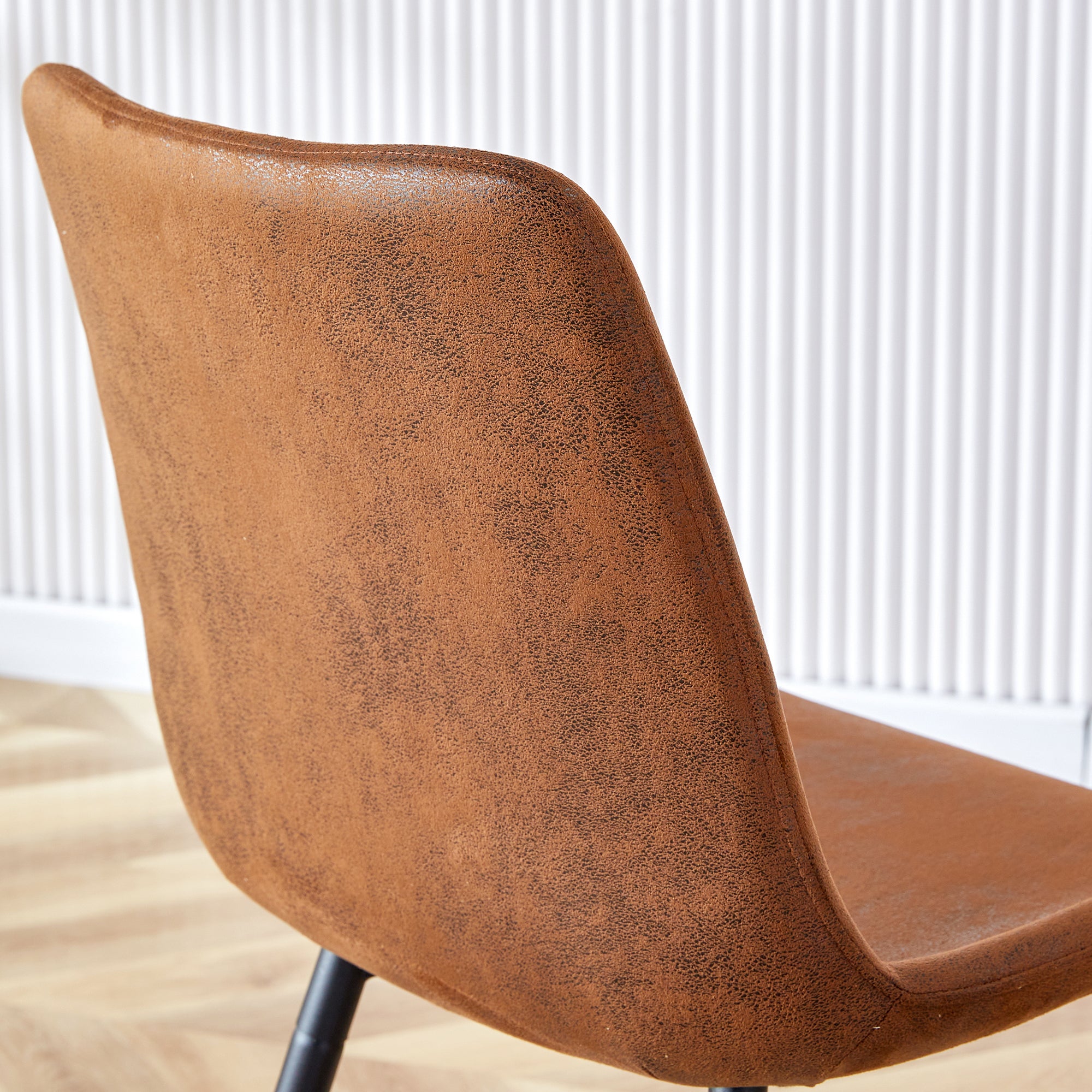 Premium Brown Suede Dining Chair with Black Metal Legs - Ergonomic Curved Cushion Design for Ultimate Comfort - Perfect for Restaurants, Kitchens, Bedrooms & Offices - Set of 6 Modern Chairs for Home and Commercial Use