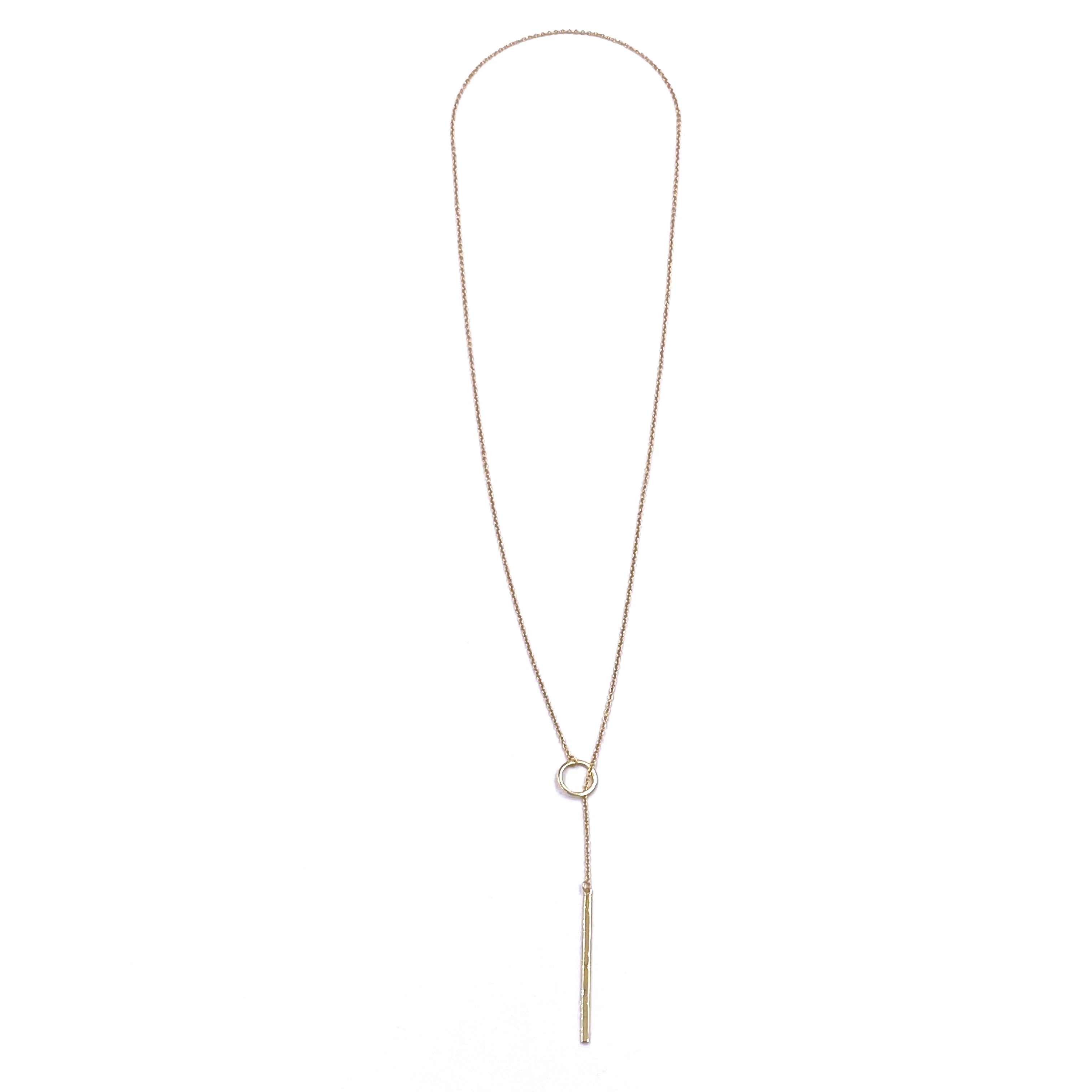Elegant Sterling Silver Gold Plated Bar & Circle Lariat Necklace | Dainty Layering Jewelry for Women | Perfect for Date Night & Special Occasions