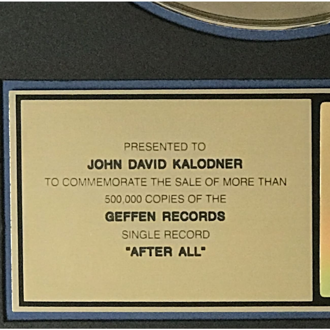 Cher & Peter Cetera 'After All' RIAA Gold Certified Single Award - Perfect for Music Collectors & 80s Nostalgia Fans