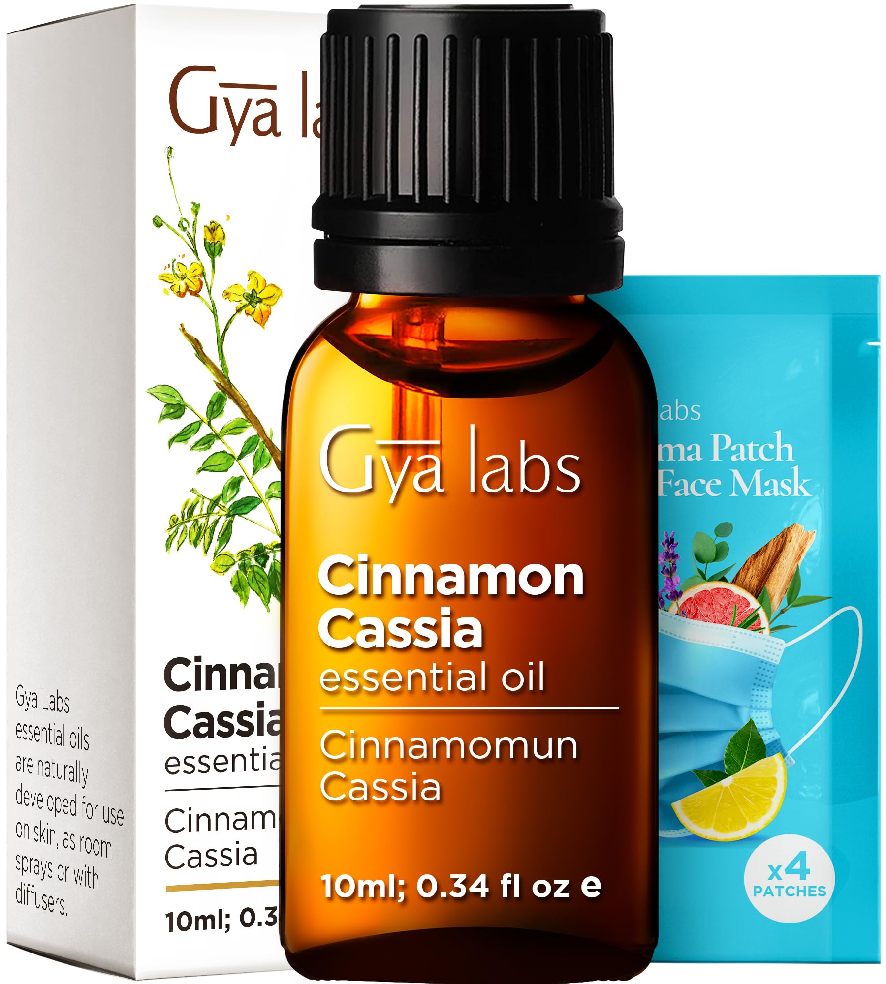 Gya Labs 100% Pure Natural Cinnamon Cassia Essential Oil - 0.34 Fl Oz for Hair Care, Skin Care, Aromatherapy Diffuser, DIY Recipes & Candle Making - Perfect for Relaxation, Spa Days & Home Fragrance
