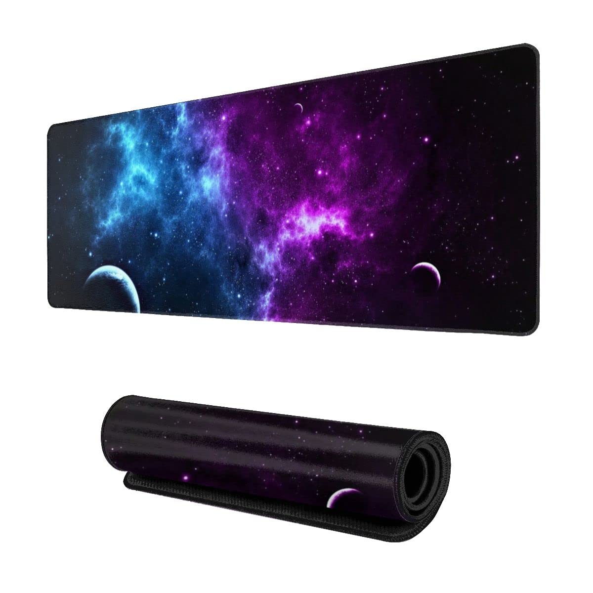 Blue Galaxy Gaming Mouse Pad - Large Non-Slip Rubber Base with Stitched Edges, Waterproof Desk Protector for Office, Home & PC Gamers | Perfect for Computer Work, Gaming Setups & Home Office Desks