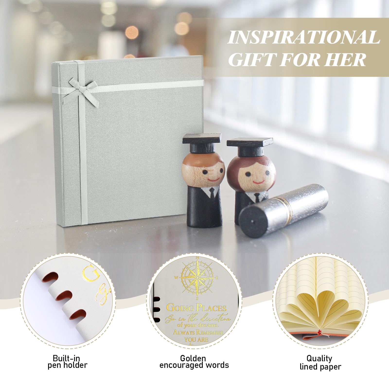 5-Piece Inspirational Journal Gift Set - Leather Notebook & Ballpoint Pen with Gift Box - Motivational Graduation Gifts for College, Senior & Middle School Students - Perfect for Graduation, Birthday & Daily Journaling