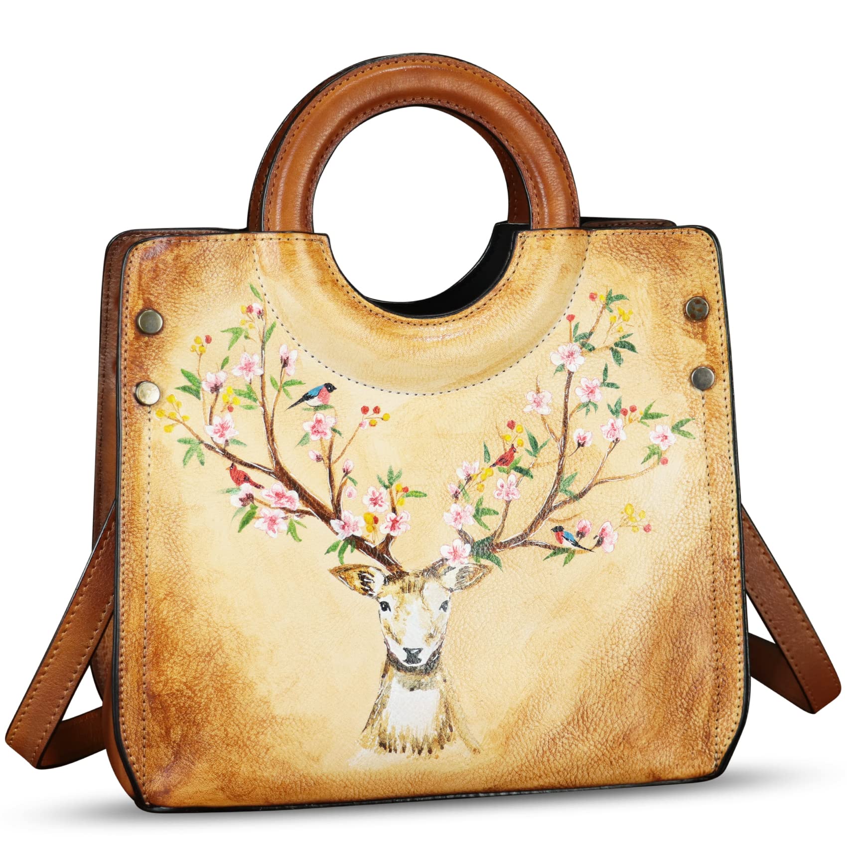 Handmade Genuine Leather Tote Bag for Women - Hand Painted Shoulder Bag, Crossbody Purse for Work & Casual Use | Durable Office Tote, Travel Bag & Everyday Carry