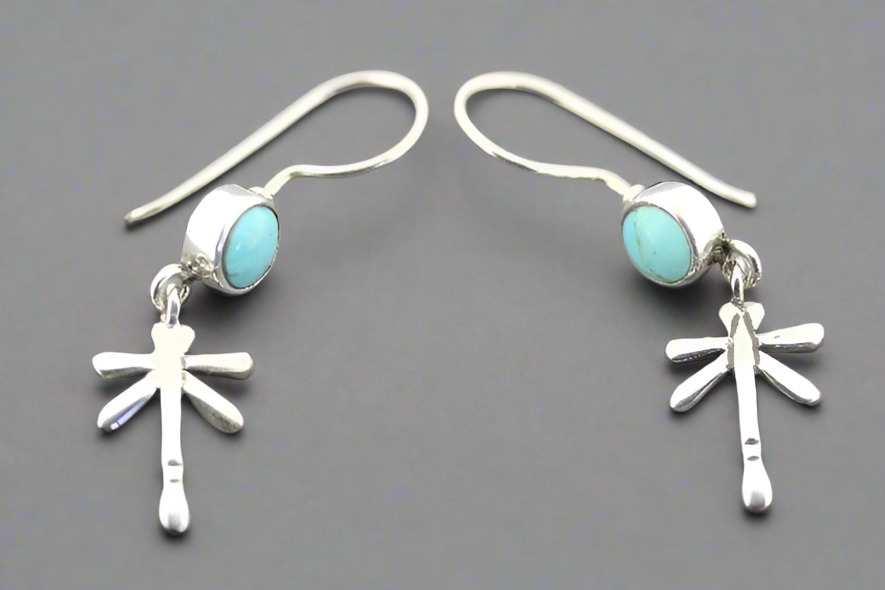 Exquisite Dragonfly Silver Earrings with Turquoise Gemstone – Perfect for Boho, Vintage & Casual Outfits