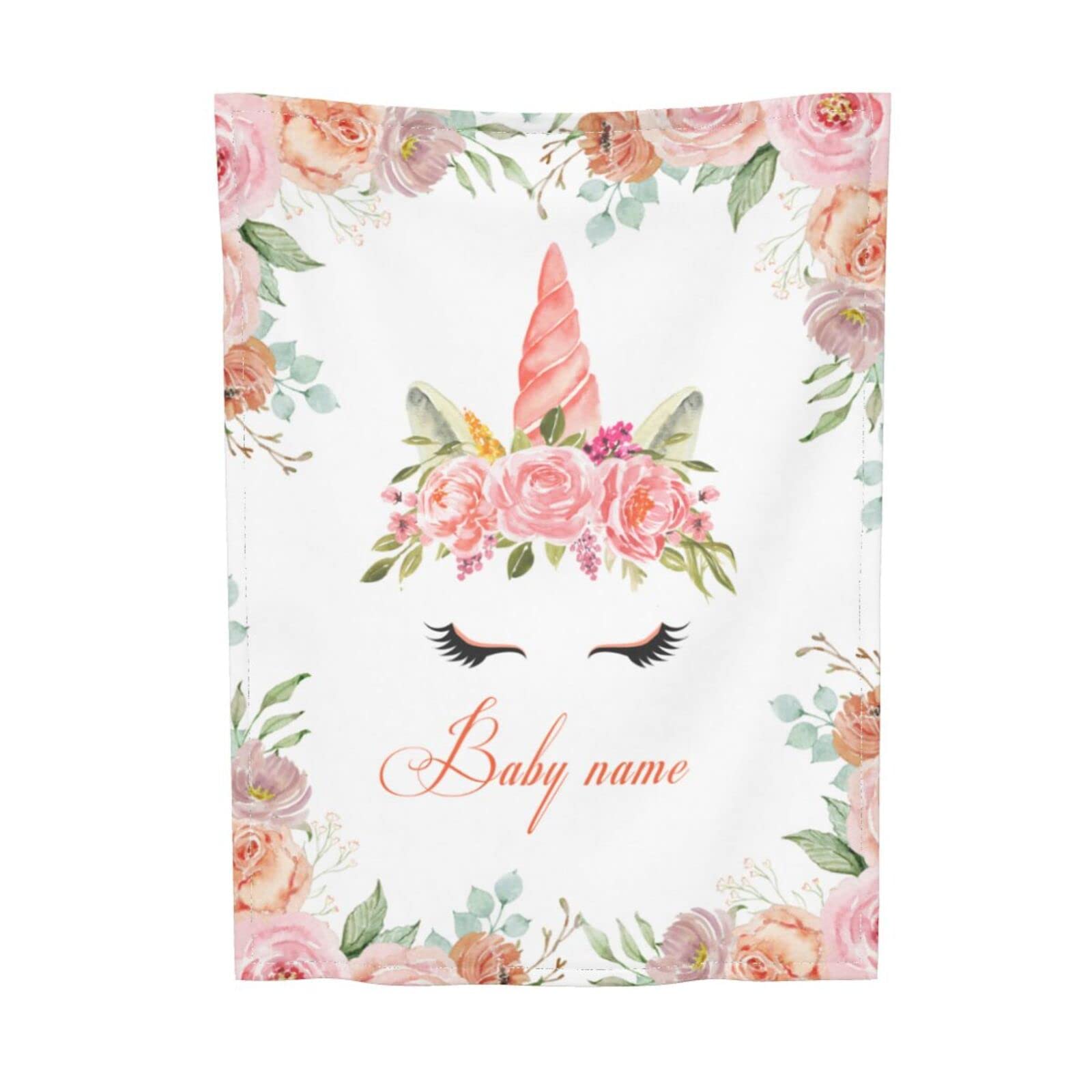 Personalized Baby Blanket with Name - Custom Floral Fleece Blanket for Newborn Girls & Boys - Soft Elephant Design Baby Gift for Shower, Nursery & Photo Props