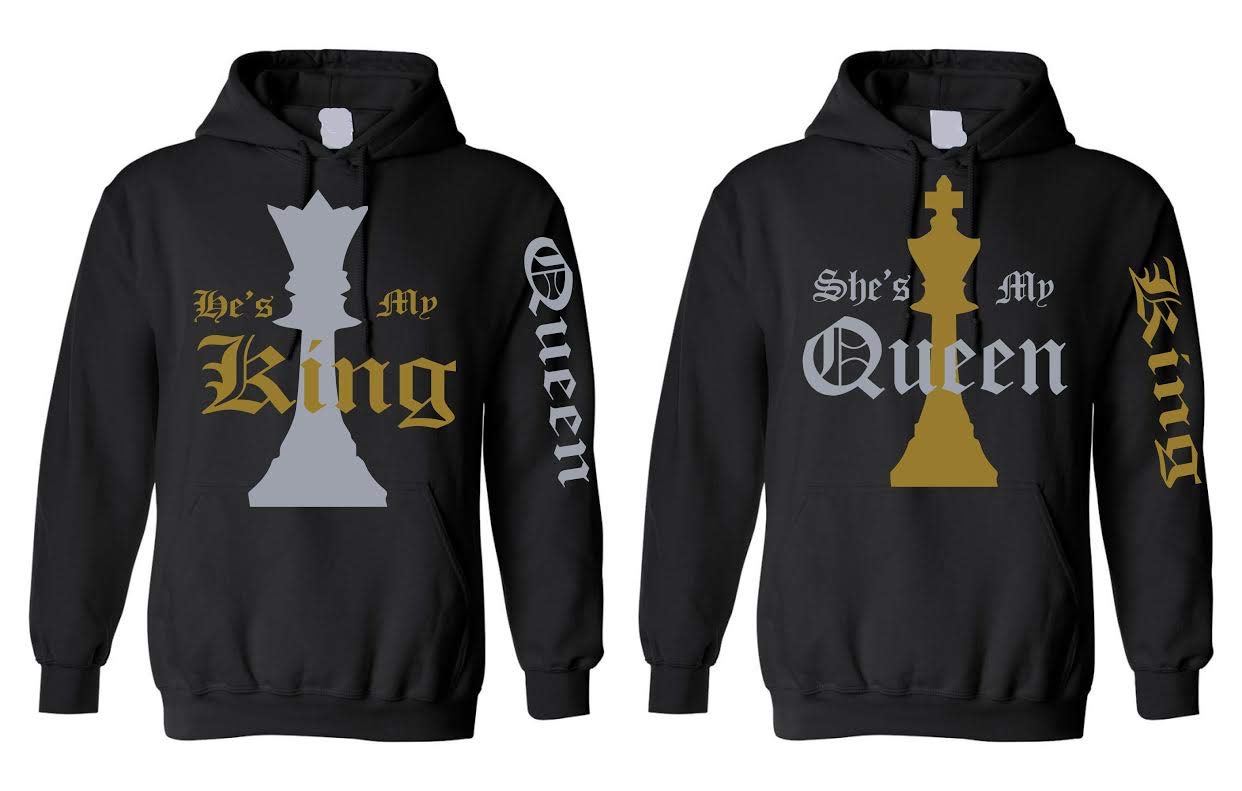 King and Queen Matching Black Hoodies - Couples Hooded Sweatshirt Set for Valentine's Day, Anniversary Gifts & Winter Outfits