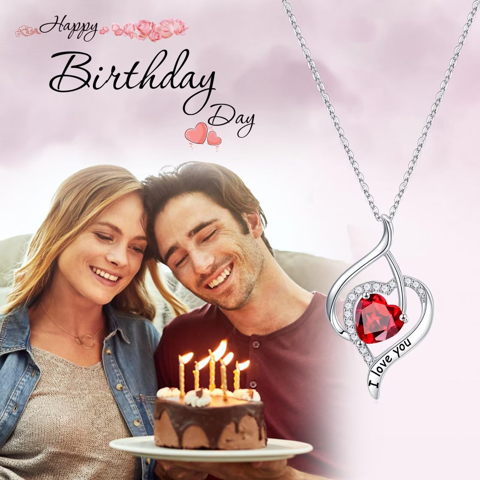 925 Sterling Silver Birthstone Necklace for Women - Natural or Created Gemstone Heart Pendant, Personalized I Love You Jewelry Gift for Valentine's Day, Mother's Day, Anniversary, Birthday & Christmas | Perfect for Romantic Occasions, Special Celebrations & Everyday Elegance