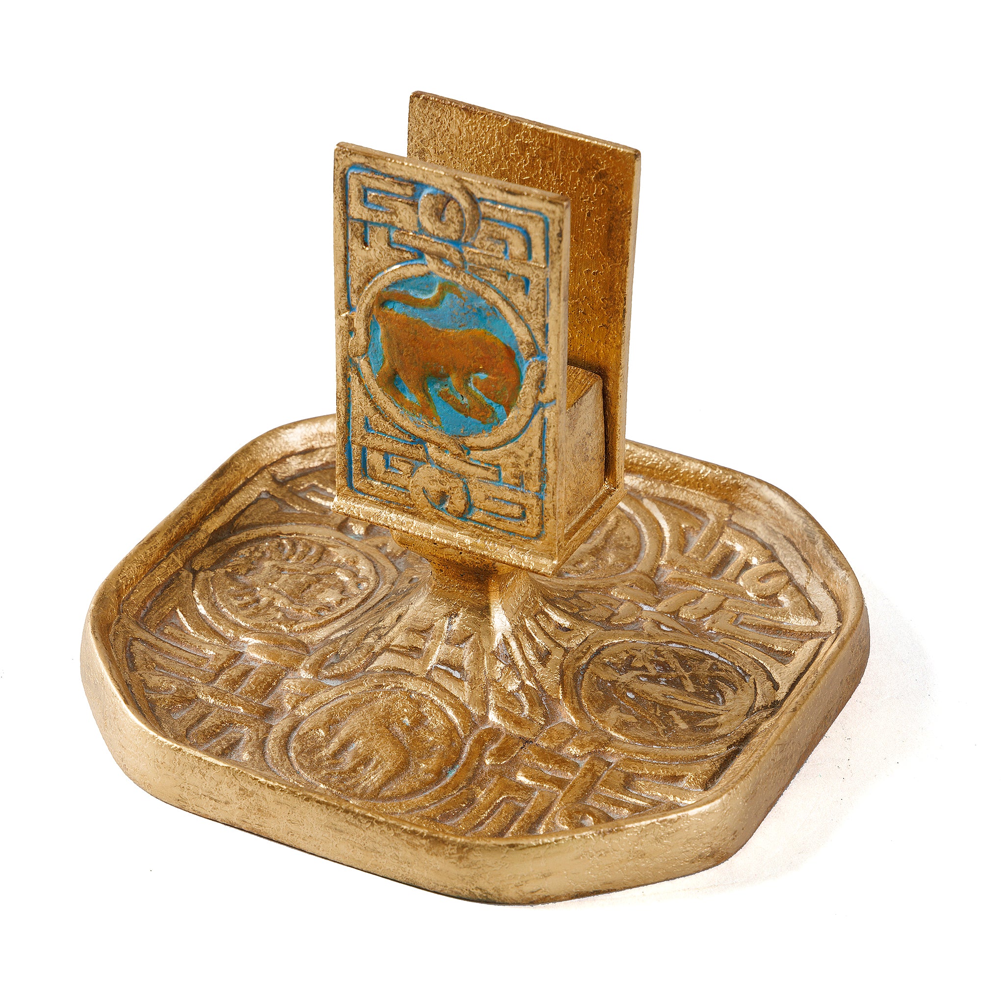 Tiffany Studios New York Zodiac Match Box Holder - Vintage Brass Zodiac Sign Matchstick Holder - Perfect for Home Decor, Gift Giving & Collectibles